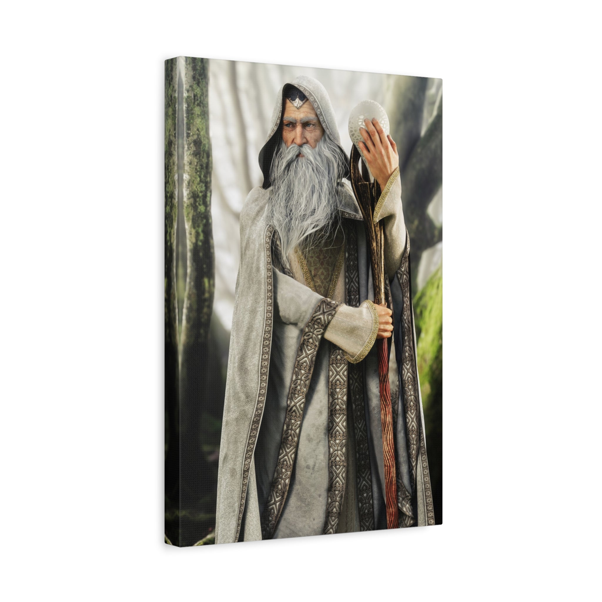 Wizard Portrait Matte Canvas Wall Art - Fantasy Sorcerer Stretched Canvas- No AI - Human created illustration art