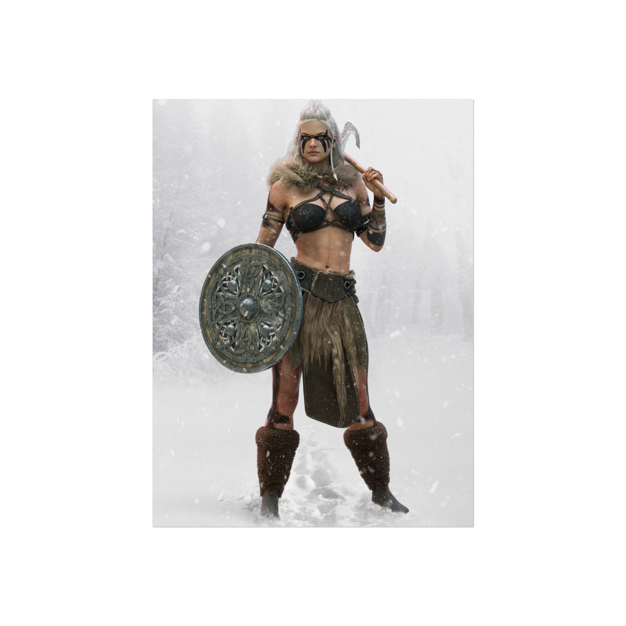 Viking Shieldmaiden Fine Art Poster — Nordic Warrior Wall Art- No Ai - Human created illustration art