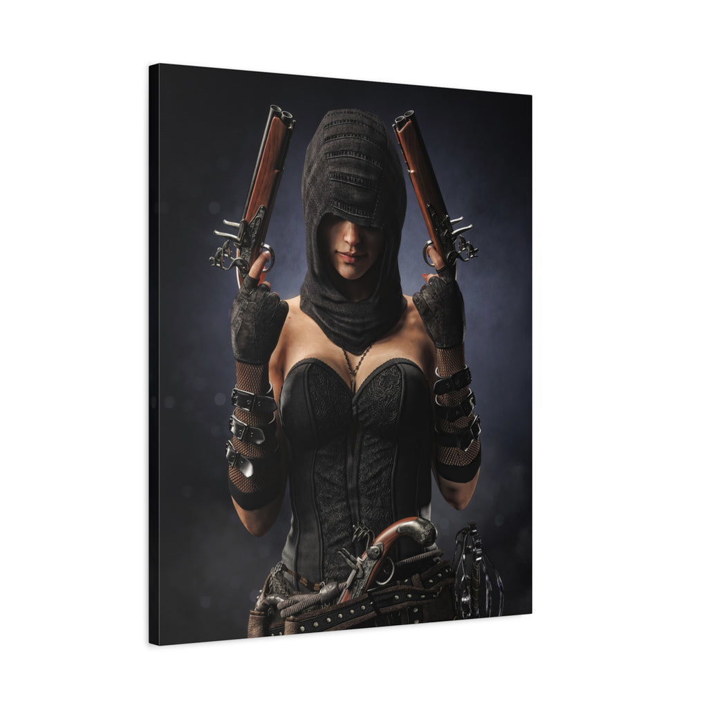 Pirate Assassin Matte Canvas Print — Hooded Female  Wall Art- No Ai- Human created illustration art
