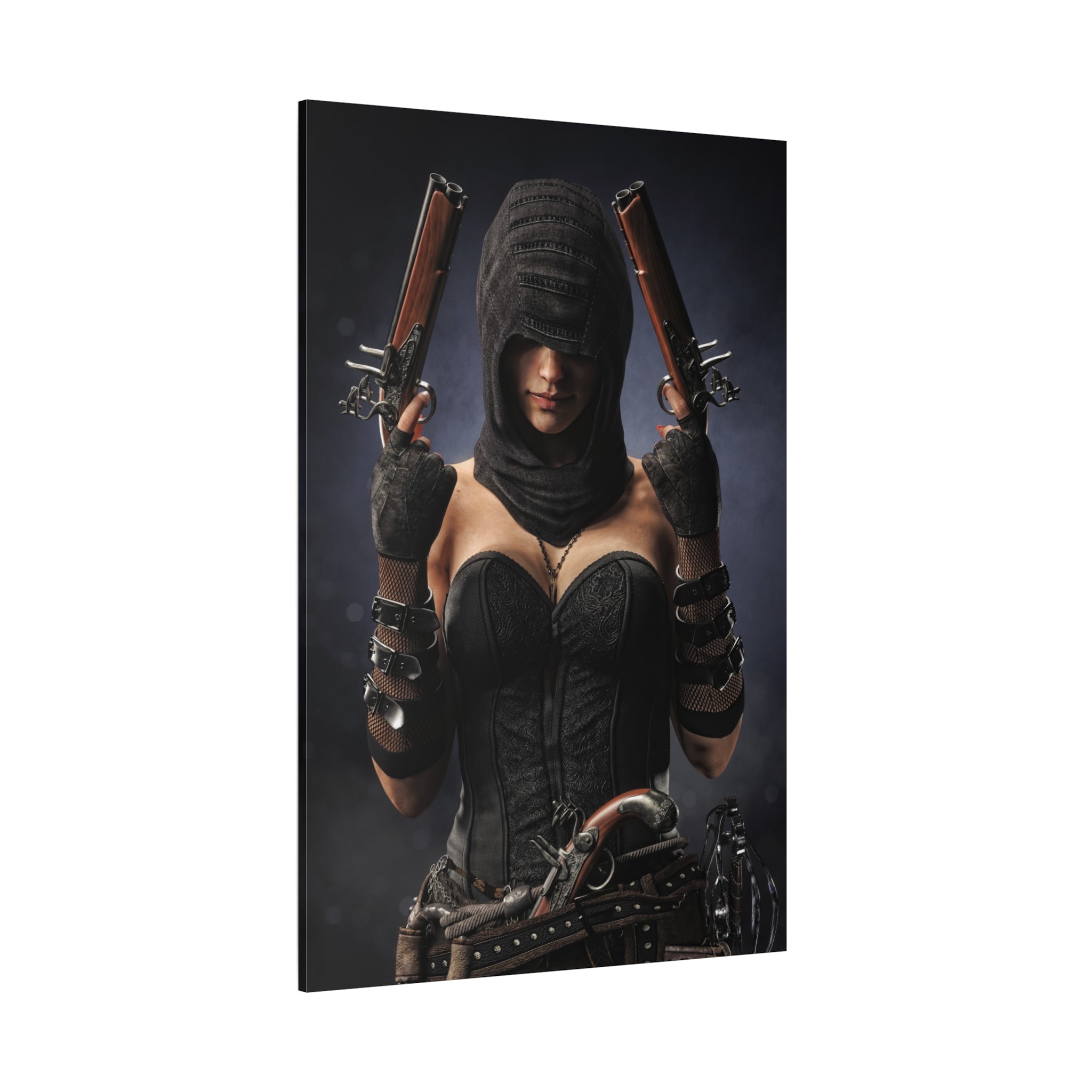 Pirate Assassin Matte Canvas Print — Hooded Female  Wall Art- No Ai- Human created illustration art