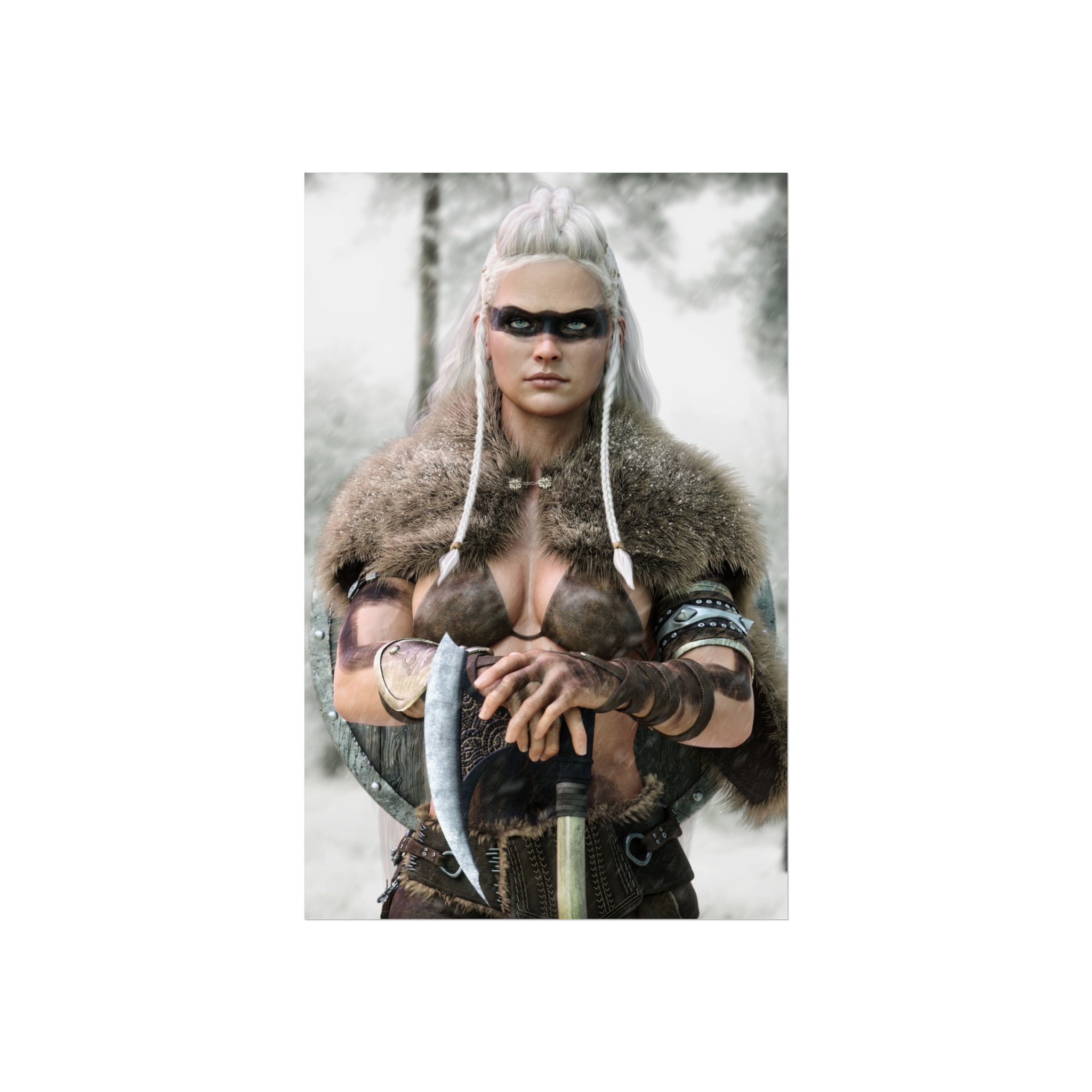 Viking Shieldmaiden Fine Art Poster — Nordic Warrior Wall Art- No AI - Human created illustration art