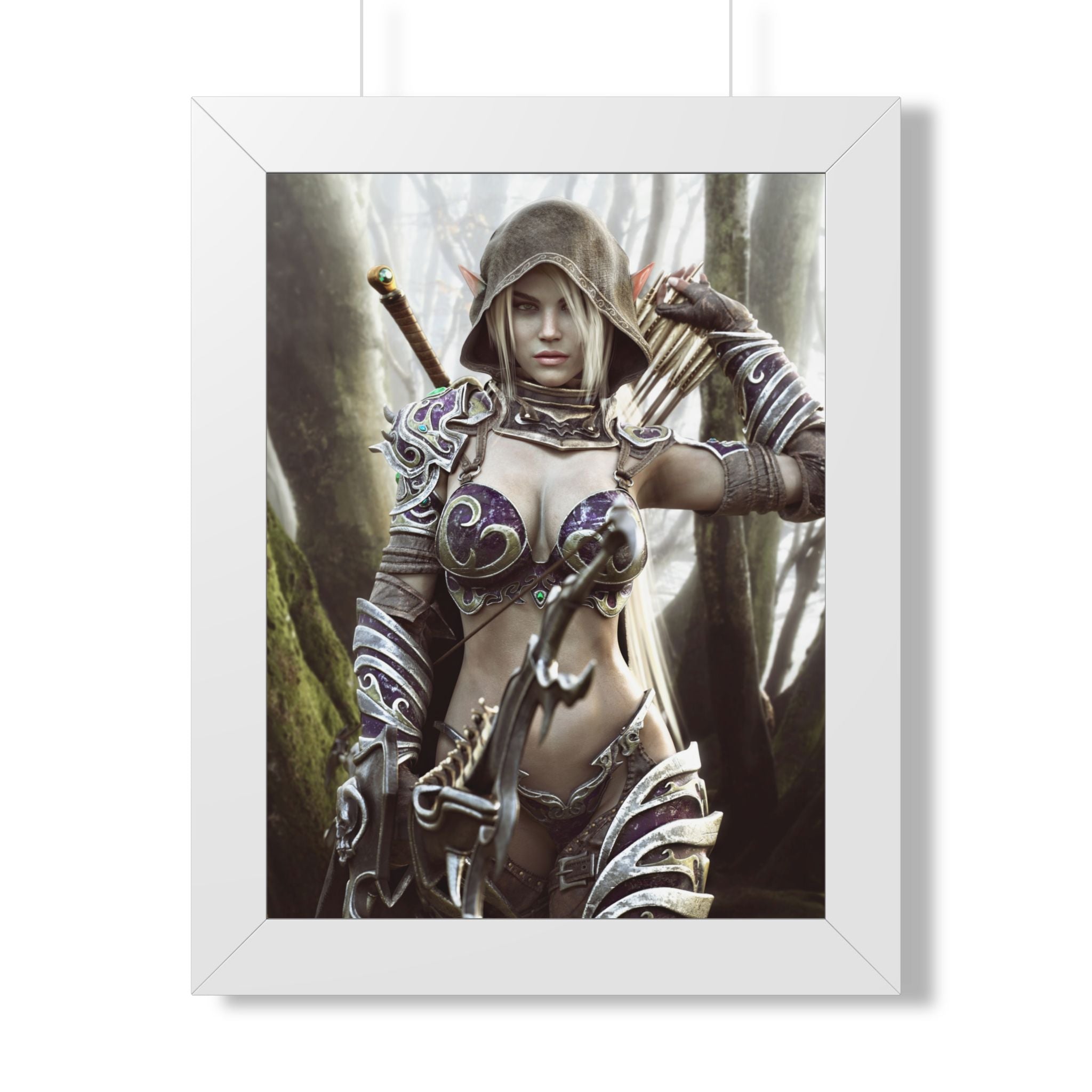Fantasy Archer Framed Poster — Female Ranger Wall Art - No AI - Human created illustration