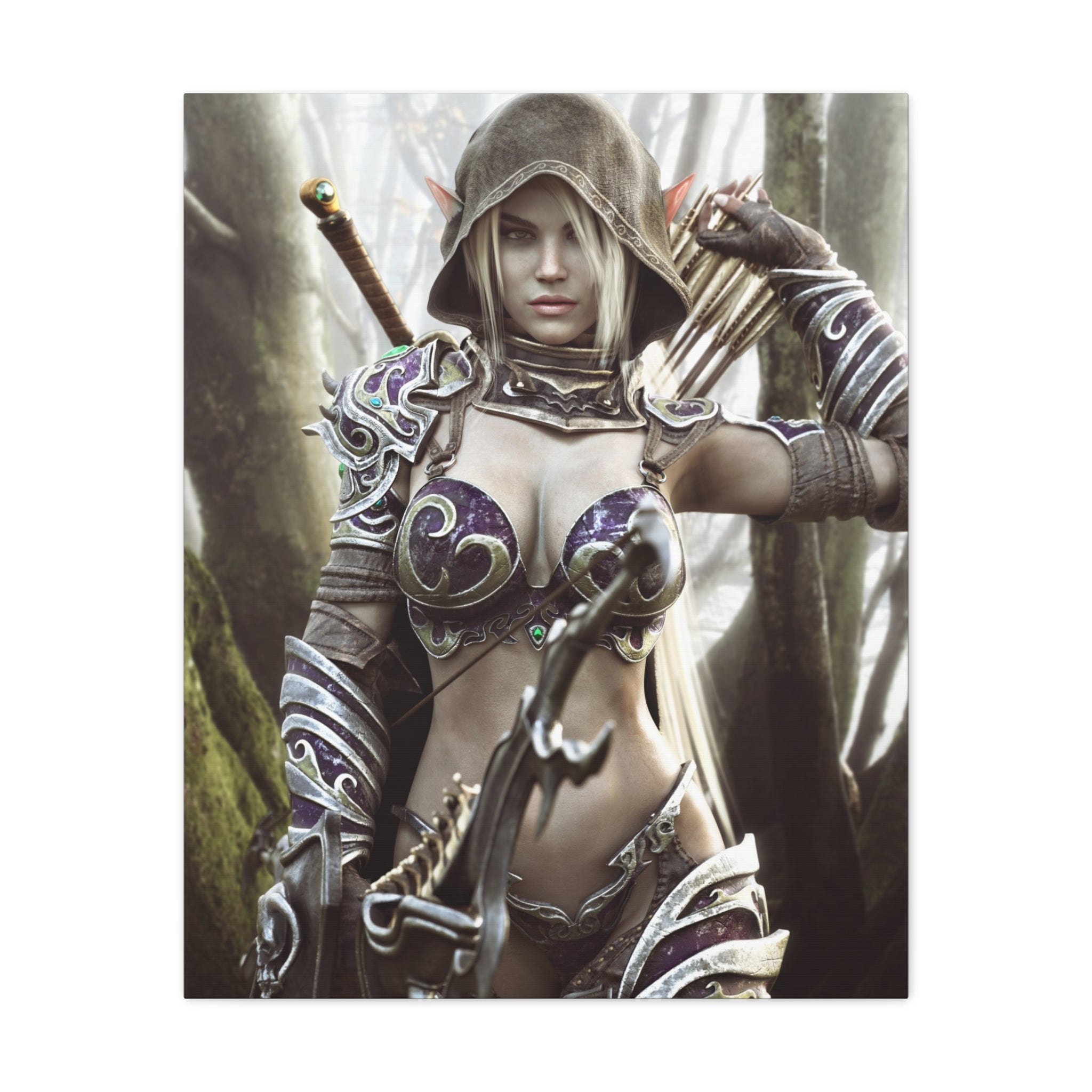 Fantasy Archer Warrior Canvas Print — Matte Stretched Wall Art- No AI- Human created illustration art