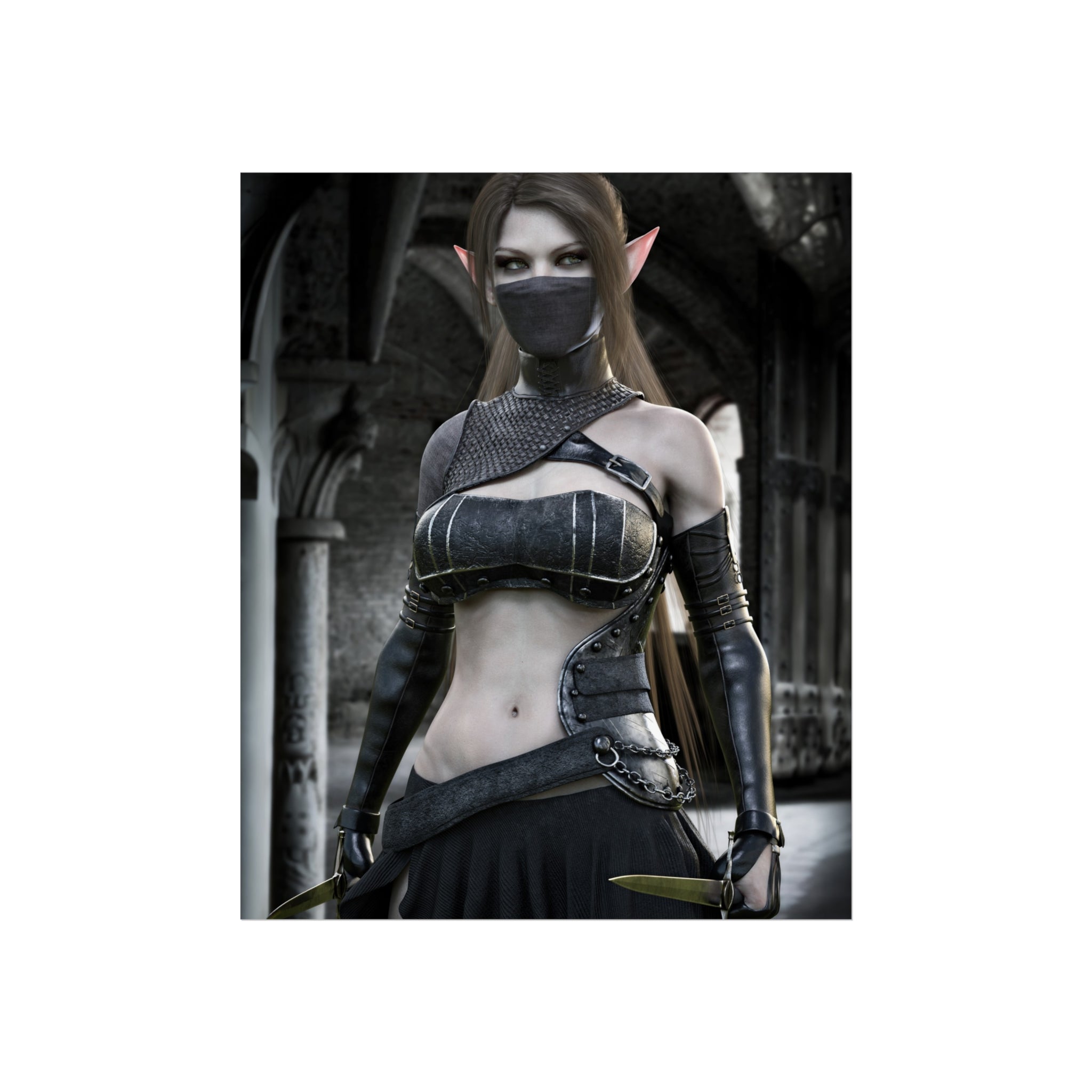 Fantasy Assassin Elf Fine Art Poster — Dark Gothic Elf Wall Art Print- NO AI -Human created illustration Art