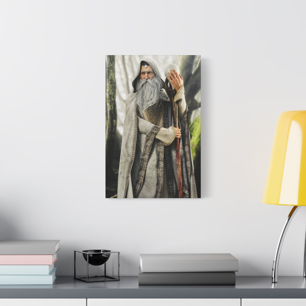 Wizard Portrait Matte Canvas Wall Art - Fantasy Sorcerer Stretched Canvas- No AI - Human created illustration art