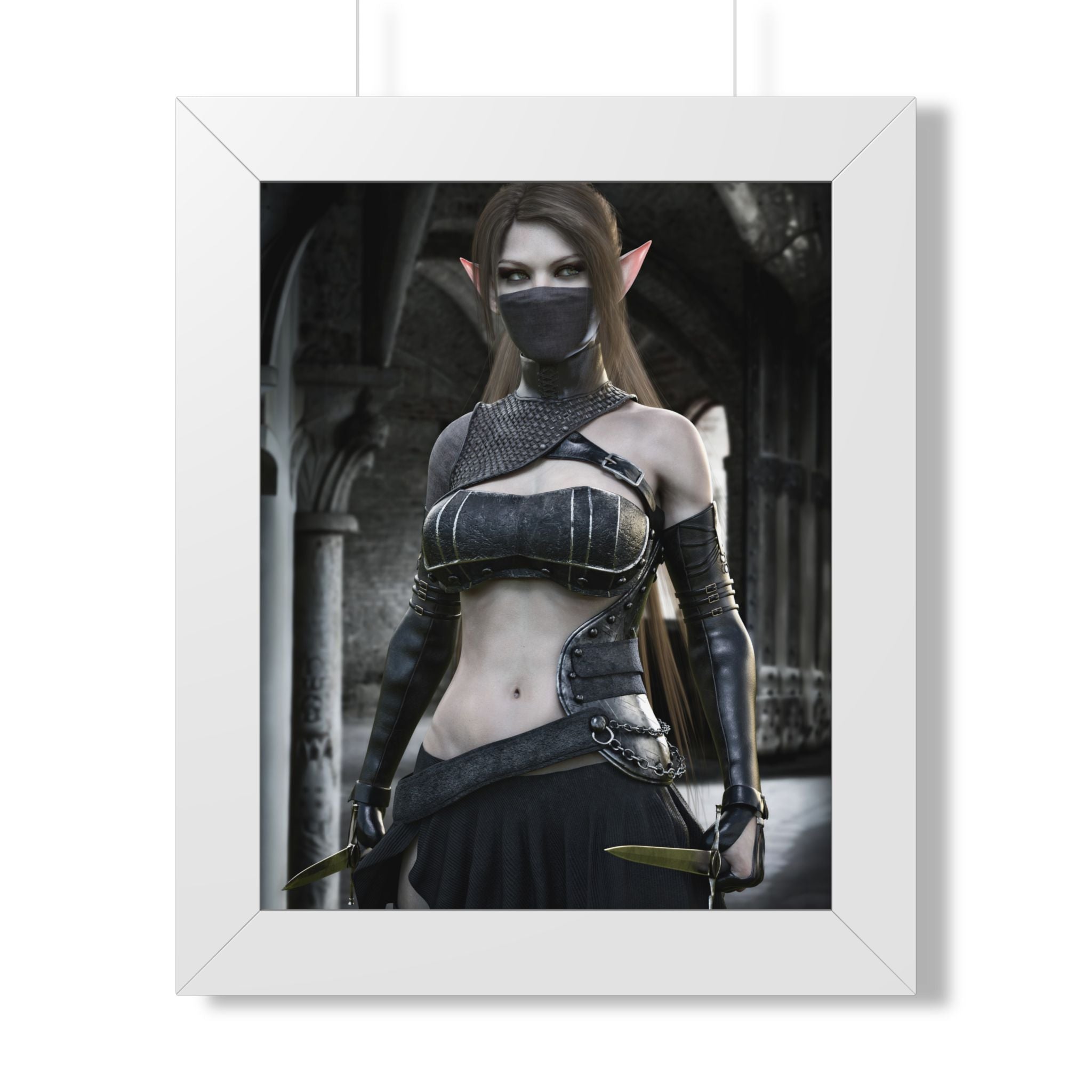 Framed Poster — Dark Fantasy Elf Assassin Wall Art (Vertical)