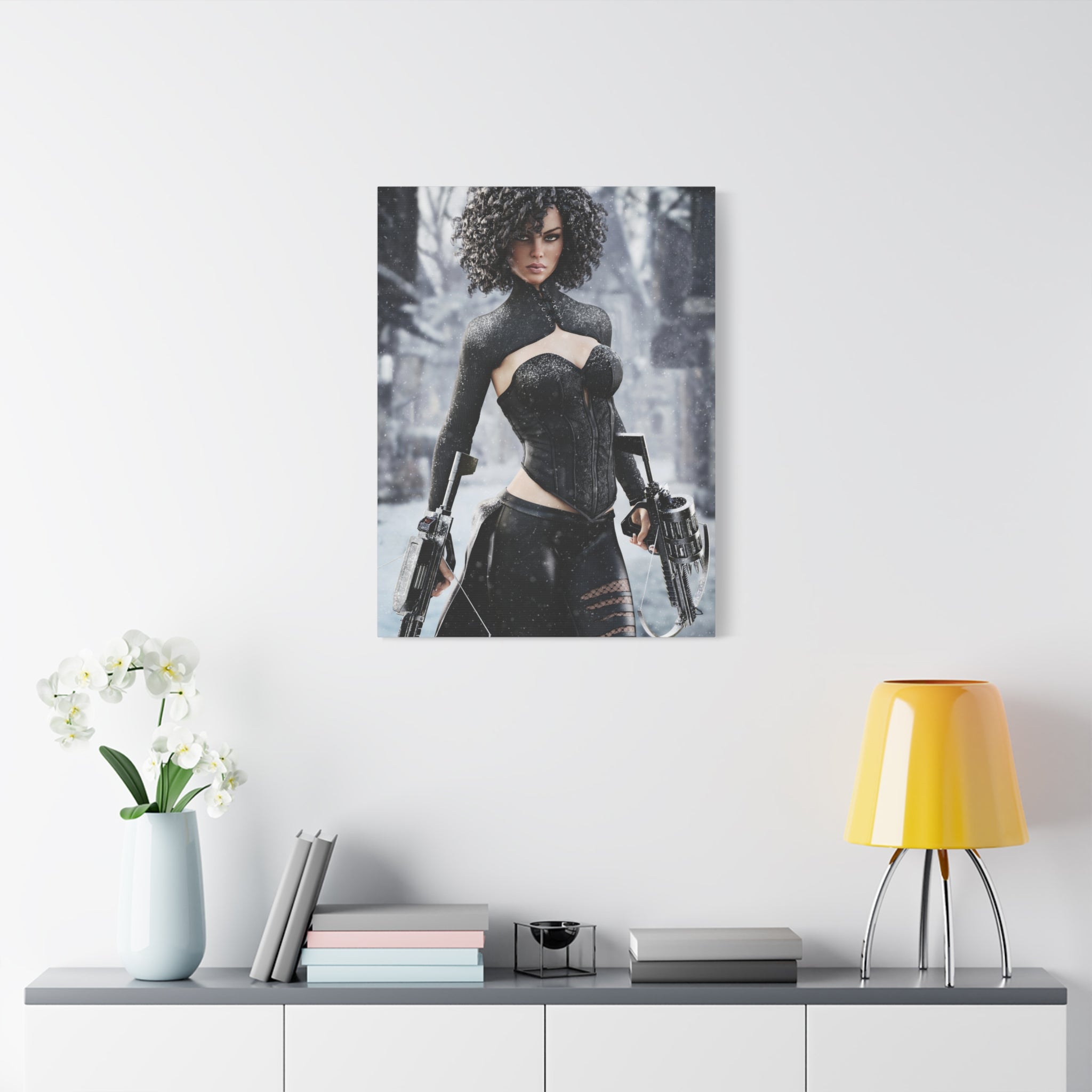 Matte Stretched Canvas - Dark Female huntress Warrior Art - No AI - Human generated illustration art