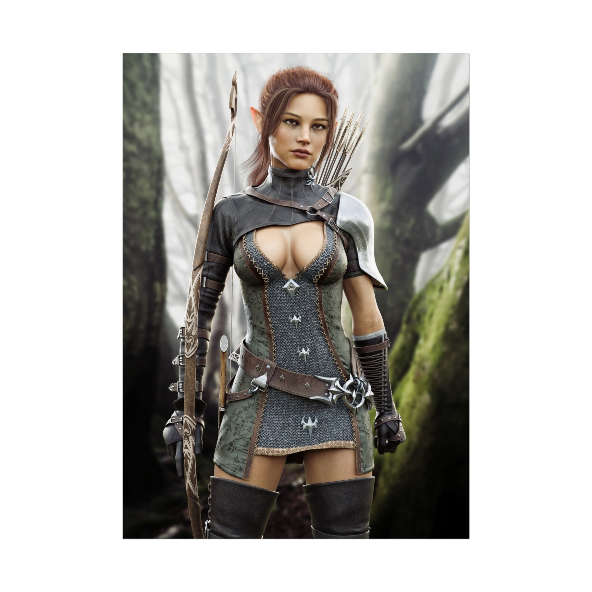 Fantasy Wood Elf Archer Warrior Fine Art Poster — Female Ranger Wall Art- No AI- Human created illustration art