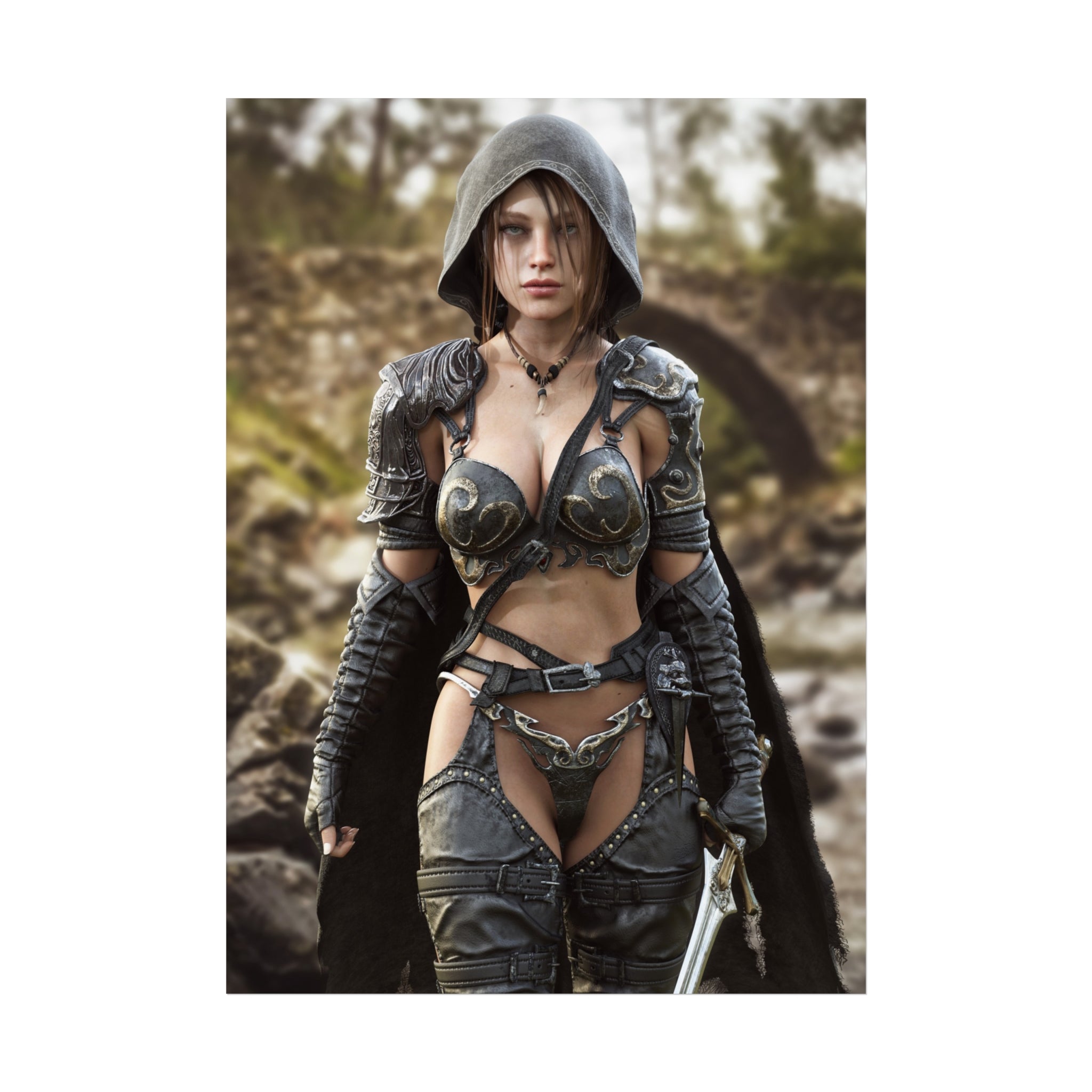 Fantasy Female Ranger Wall Art | Epic Hooded Warrior Fine Art Print - No Ai - Human created illustration art