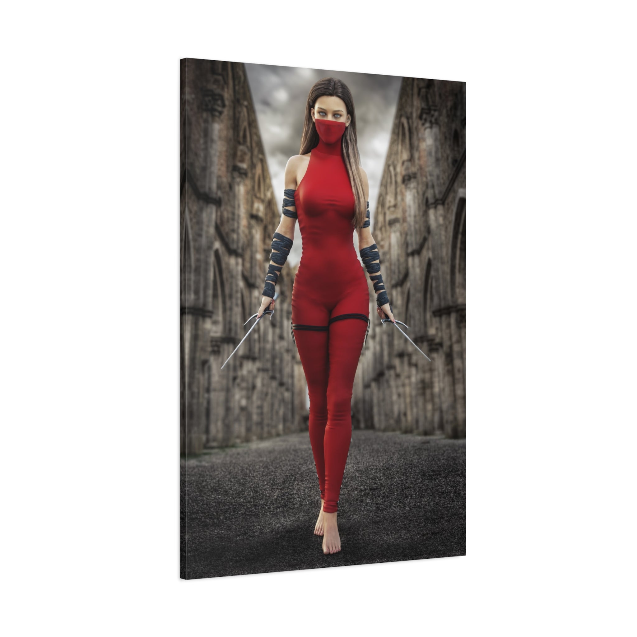 Red Assassin Canvas Wall Art | Fantasy Female Rogue & Ninja Artwork