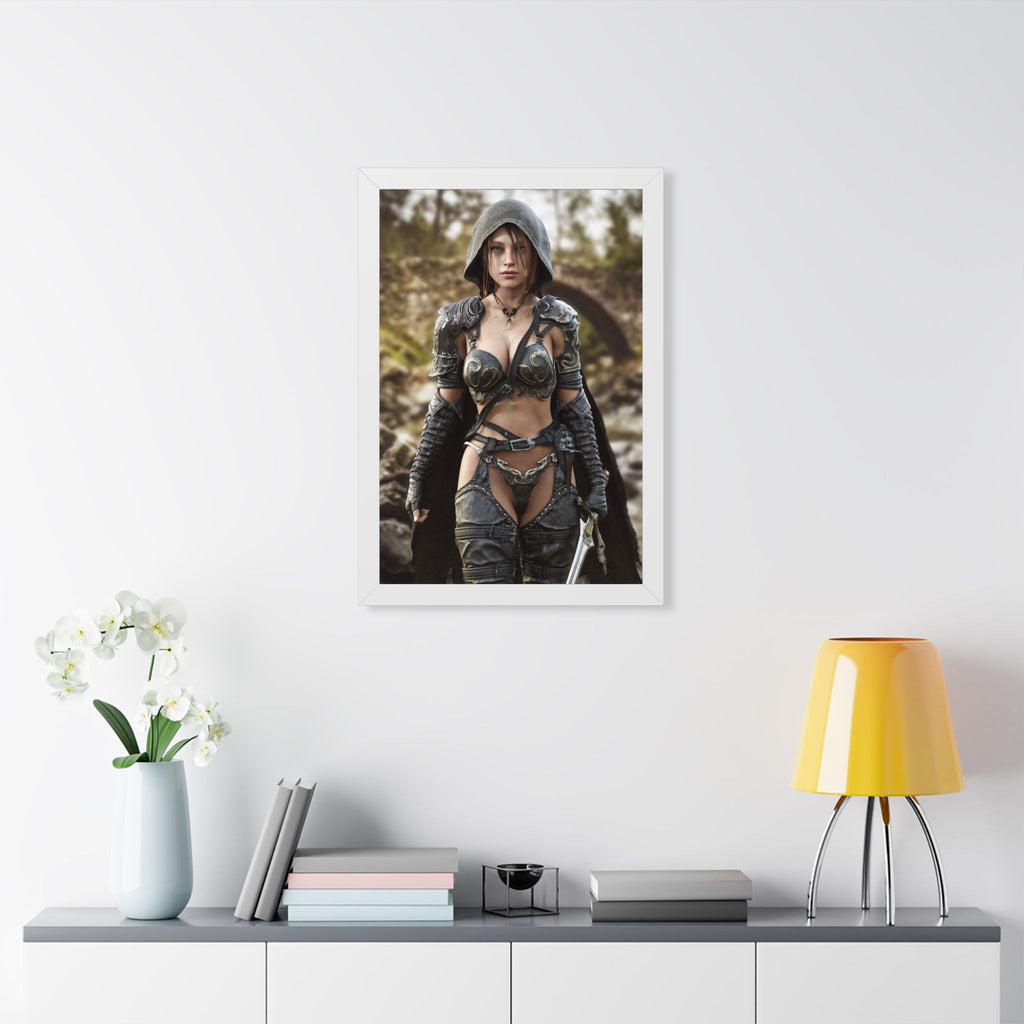 Framed Poster — Fantasy Warrior Woman Ranger Art Print (Vertical) - No AI- Human created illustration art