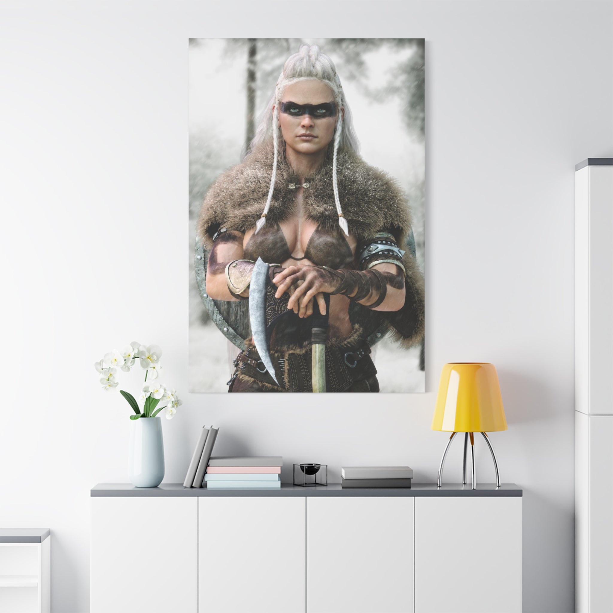 Viking Shieldmaiden Canvas Print — Matte Stretched Wall Art - No AI - Human created illustration art