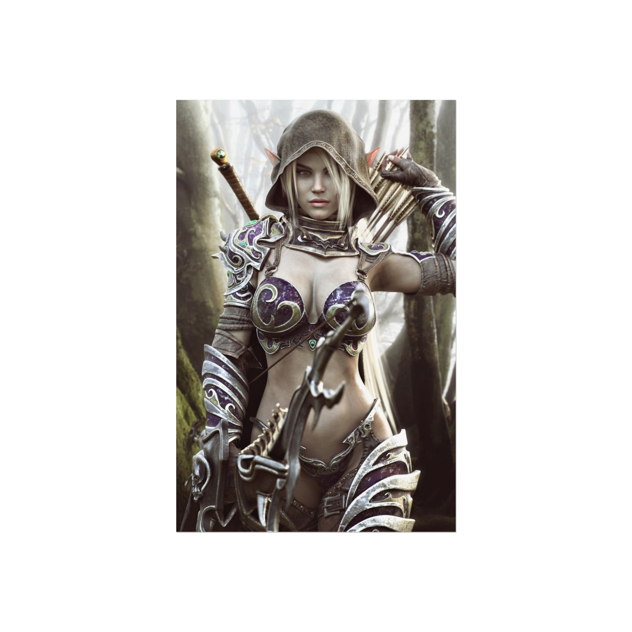 Fantasy Archer Warrior Fine Art Poster — Female Ranger Wall Art for Gamers & RPG Fans - No AI - Human created illustration art