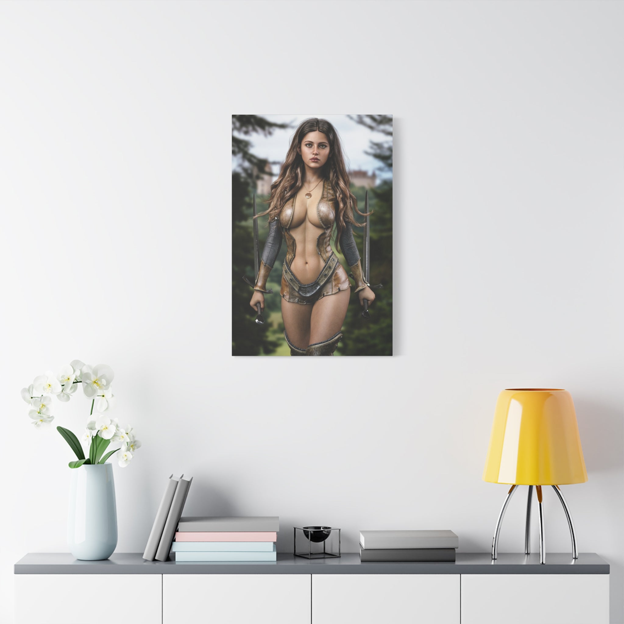 Fantasy Warrior Woman Matte Canvas Print — Stretched Gallery-Wrap Wall Art- No AI - Human created illustration art