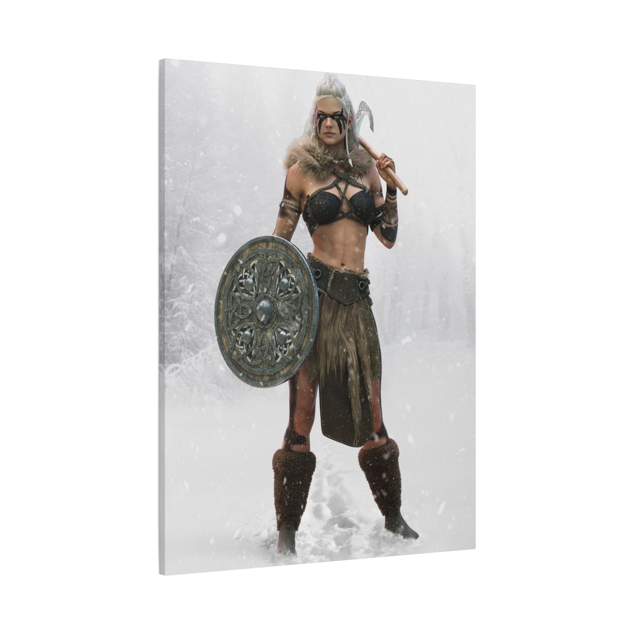 Viking Shieldmaiden Canvas Art – Warrior Woman Matte Stretched Print- No AI - Human created illustration art