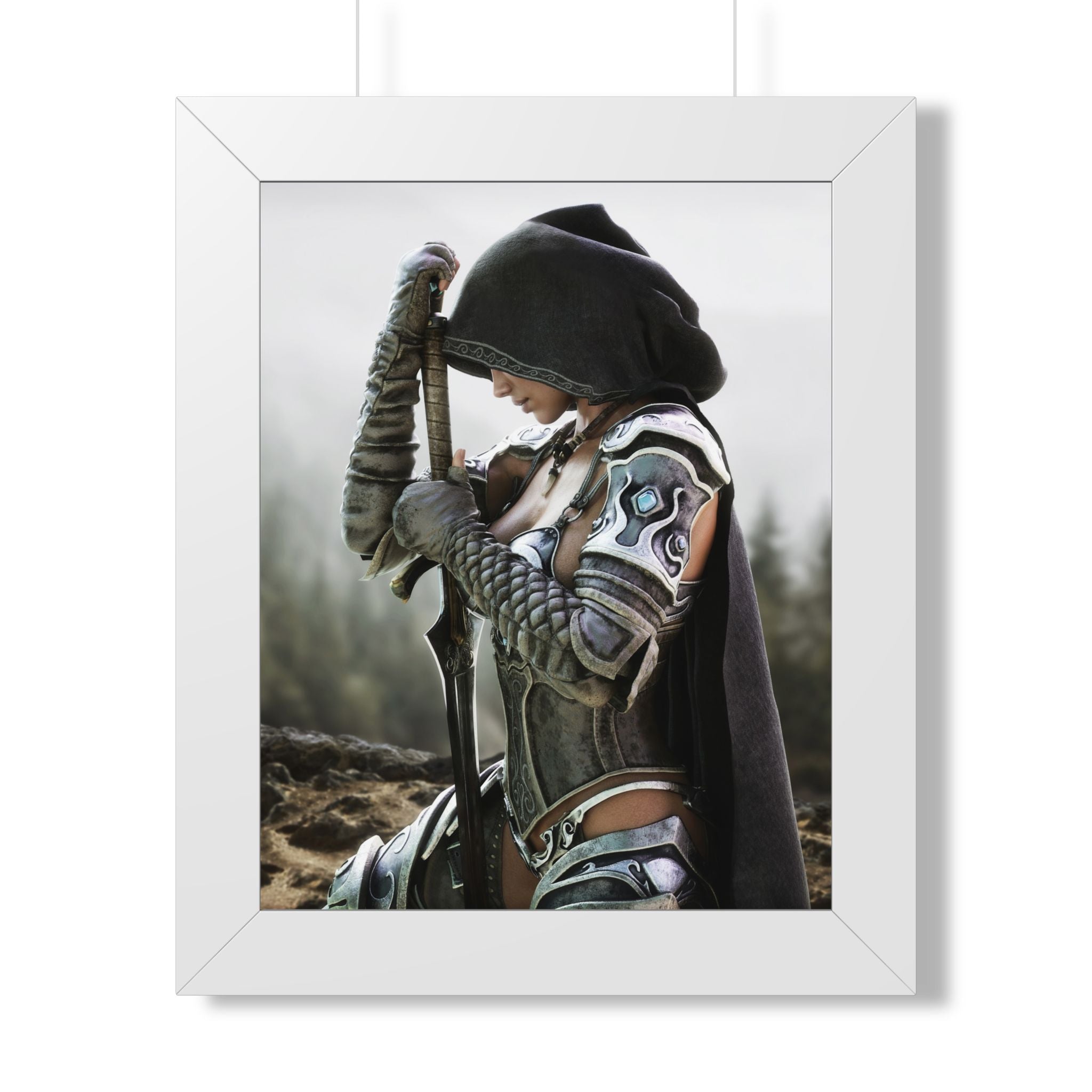 Framed Poster — Female Fantasy Warrior Artwork (Vertical) - No AI - Human created illustration art