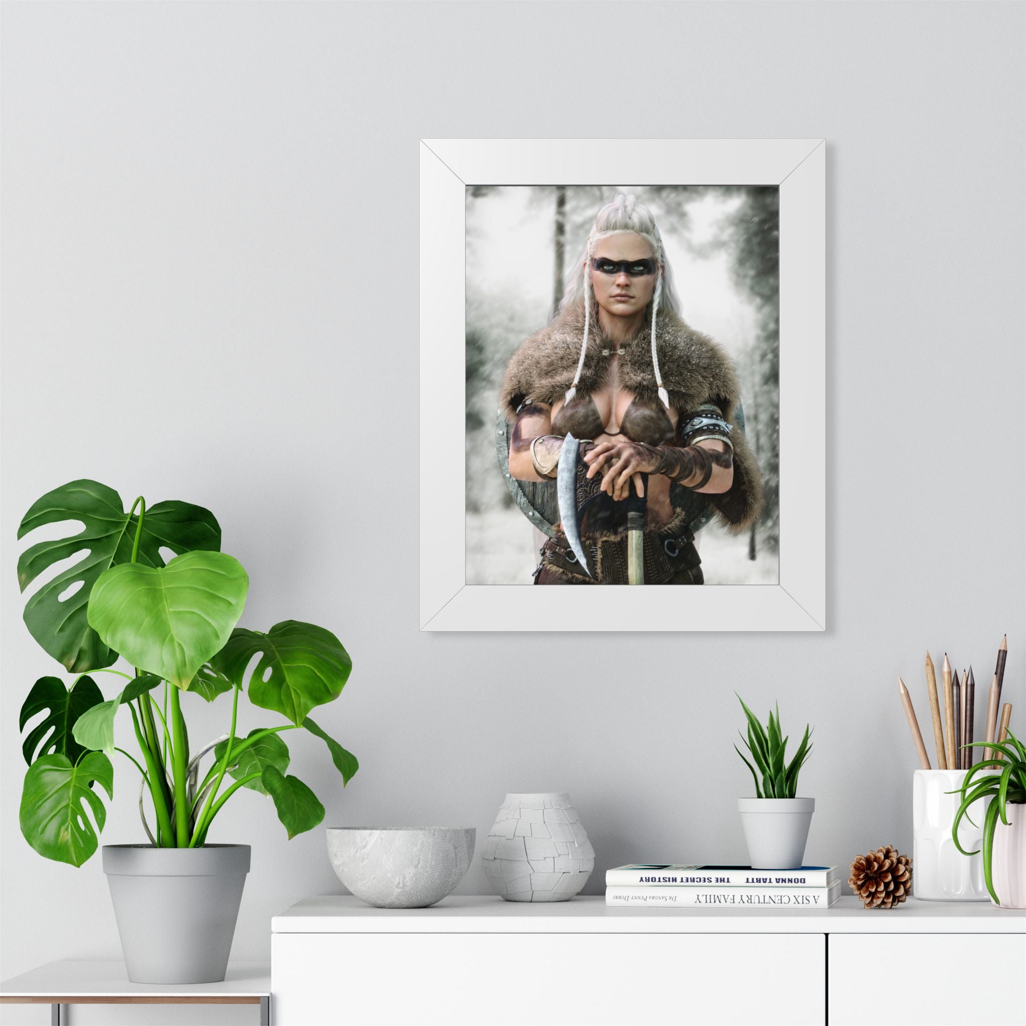 Viking Shieldmaiden Framed Poster — Nordic Warrior Wall Art - No AI - Human created illustration art