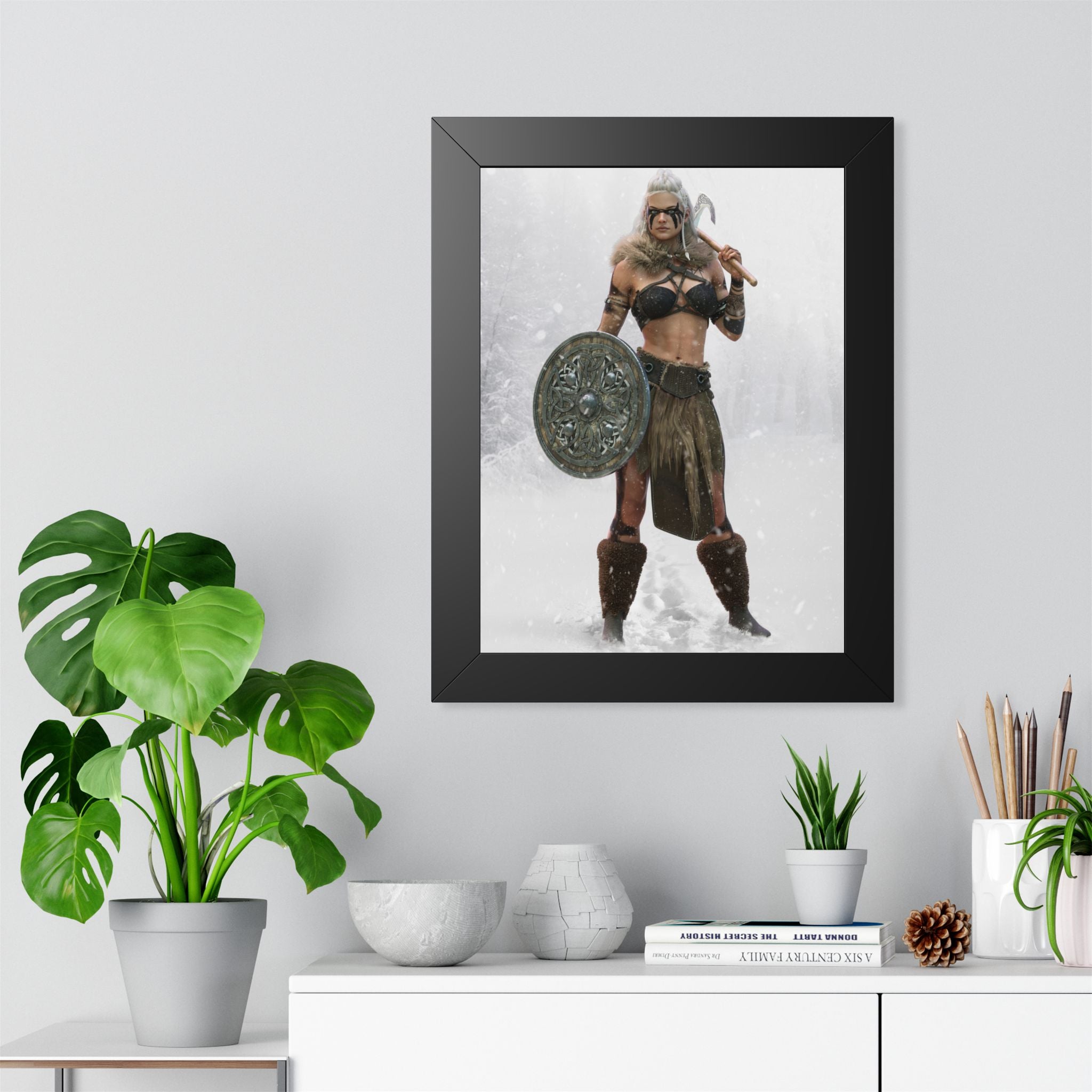 Valkyrie Warrior Framed Poster — Nordic Shieldmaiden Art Print- No AI- Human created illustration art