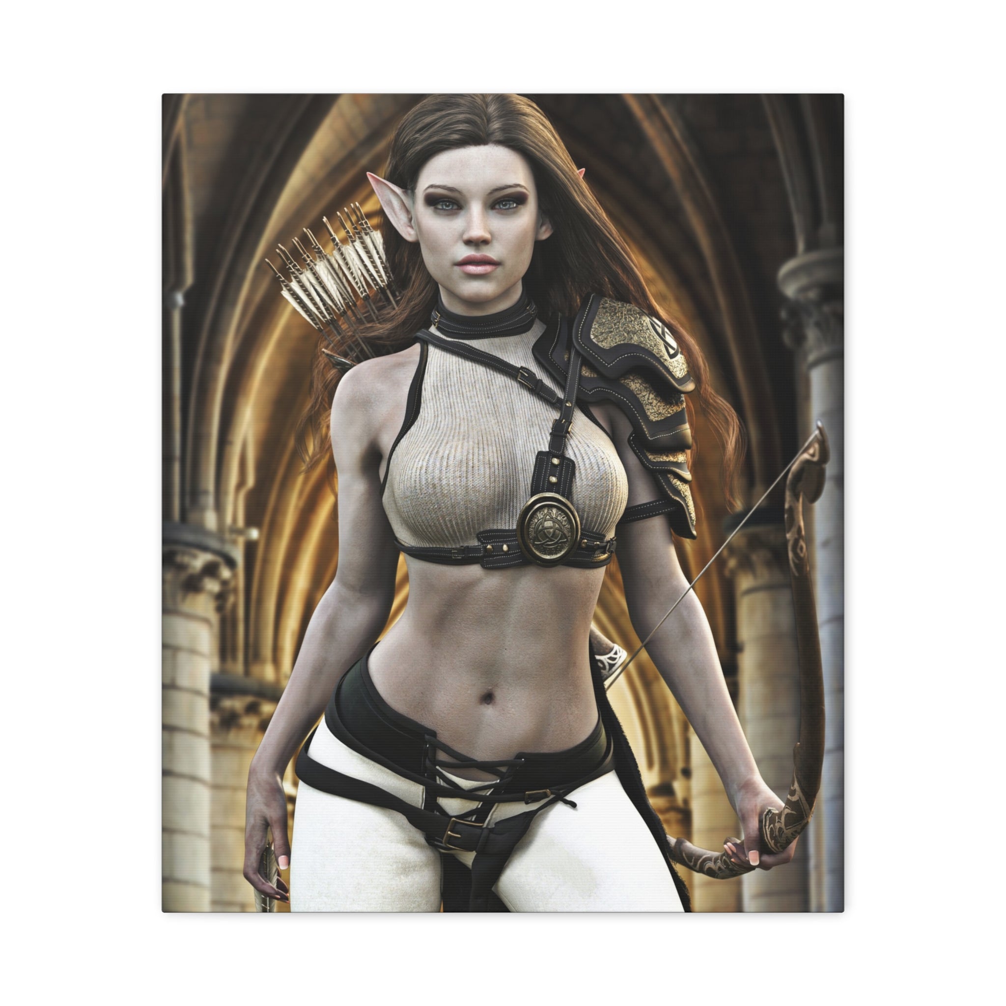 Fantasy Elven Archer Canvas Print – Warrior Elf Wall Art- No AI- Human created illustraion art