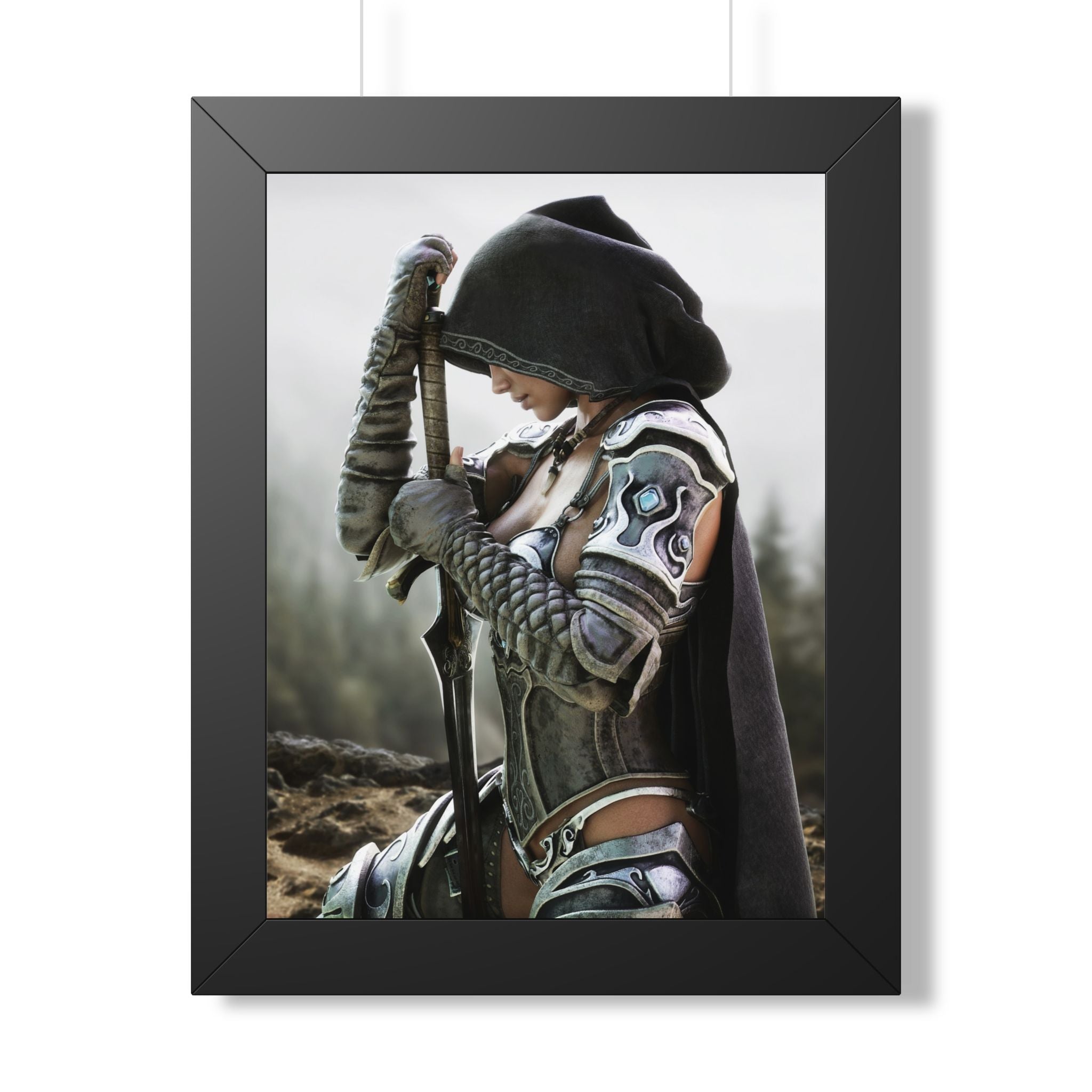 Framed Poster — Female Fantasy Warrior Artwork (Vertical) - No AI - Human created illustration art