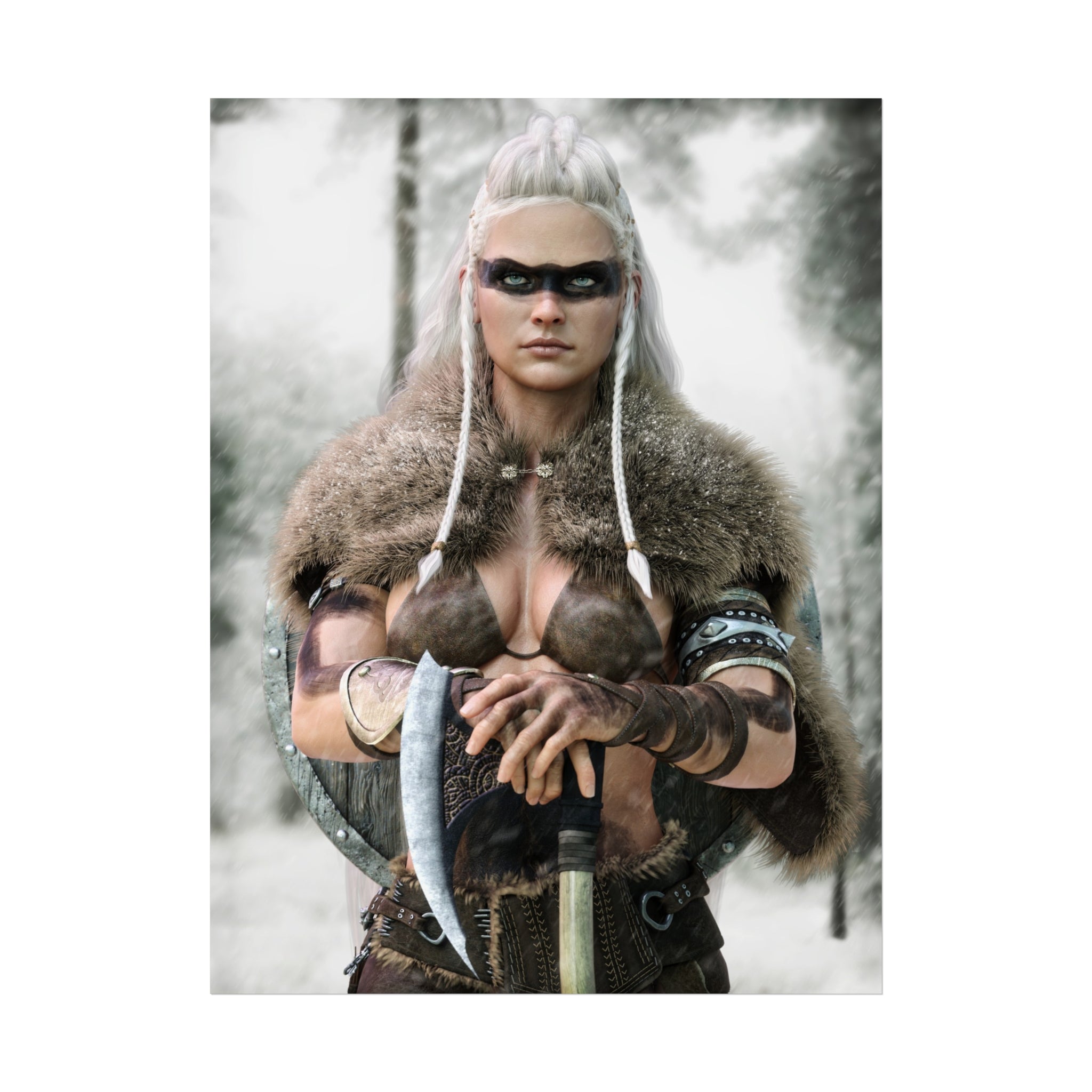 Viking Shieldmaiden Fine Art Poster — Nordic Warrior Wall Art- No AI - Human created illustration art