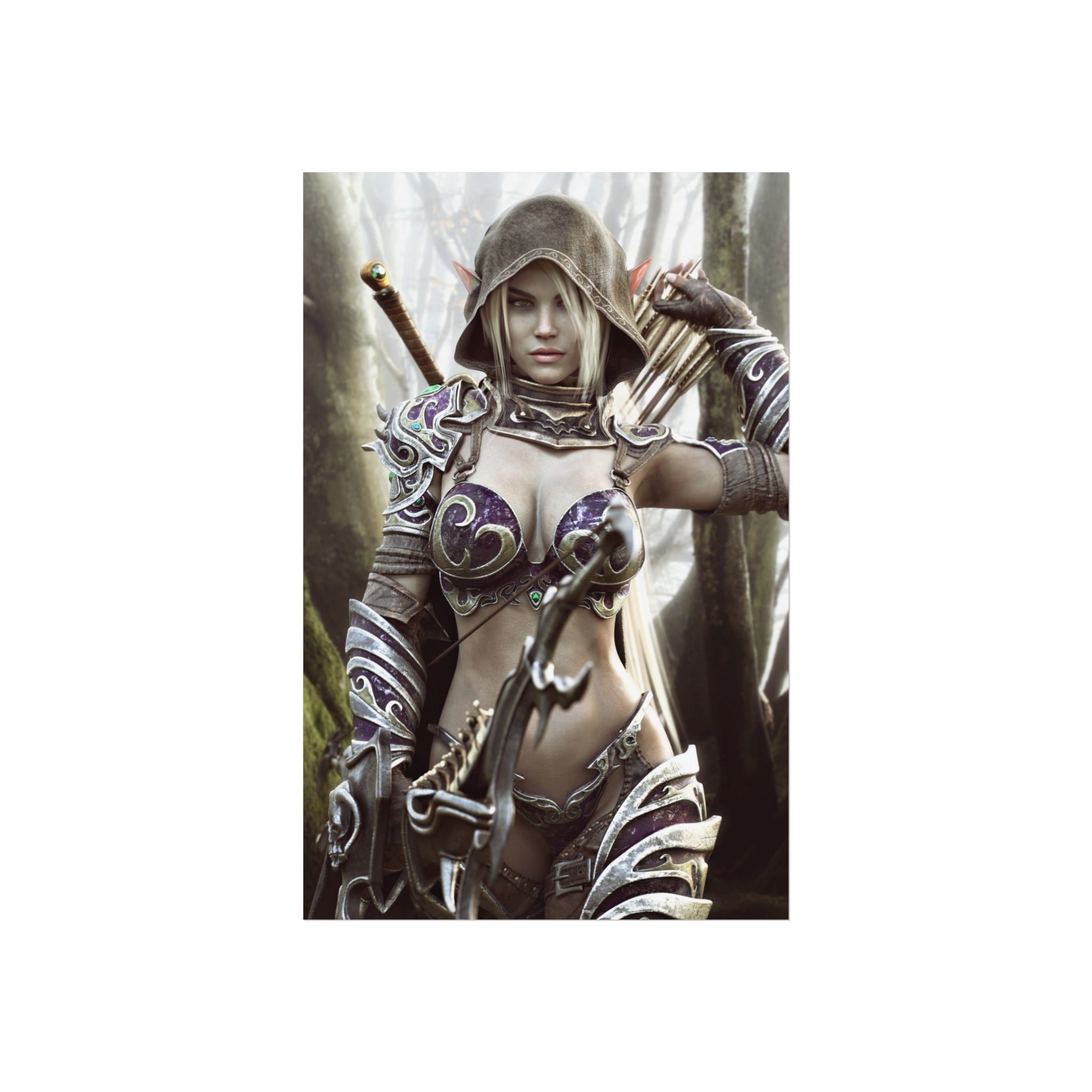 Fantasy Archer Warrior Fine Art Poster — Female Ranger Wall Art for Gamers & RPG Fans - No AI - Human created illustration art
