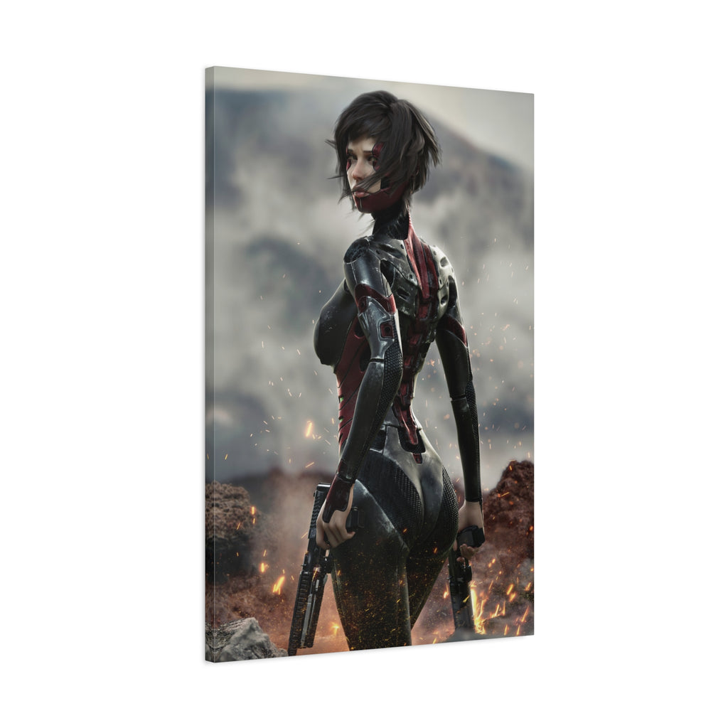 Sci‑Fi Warrior Matte Canvas Print — Futuristic Female Soldier Wall Art- No AI - Human created illustration art