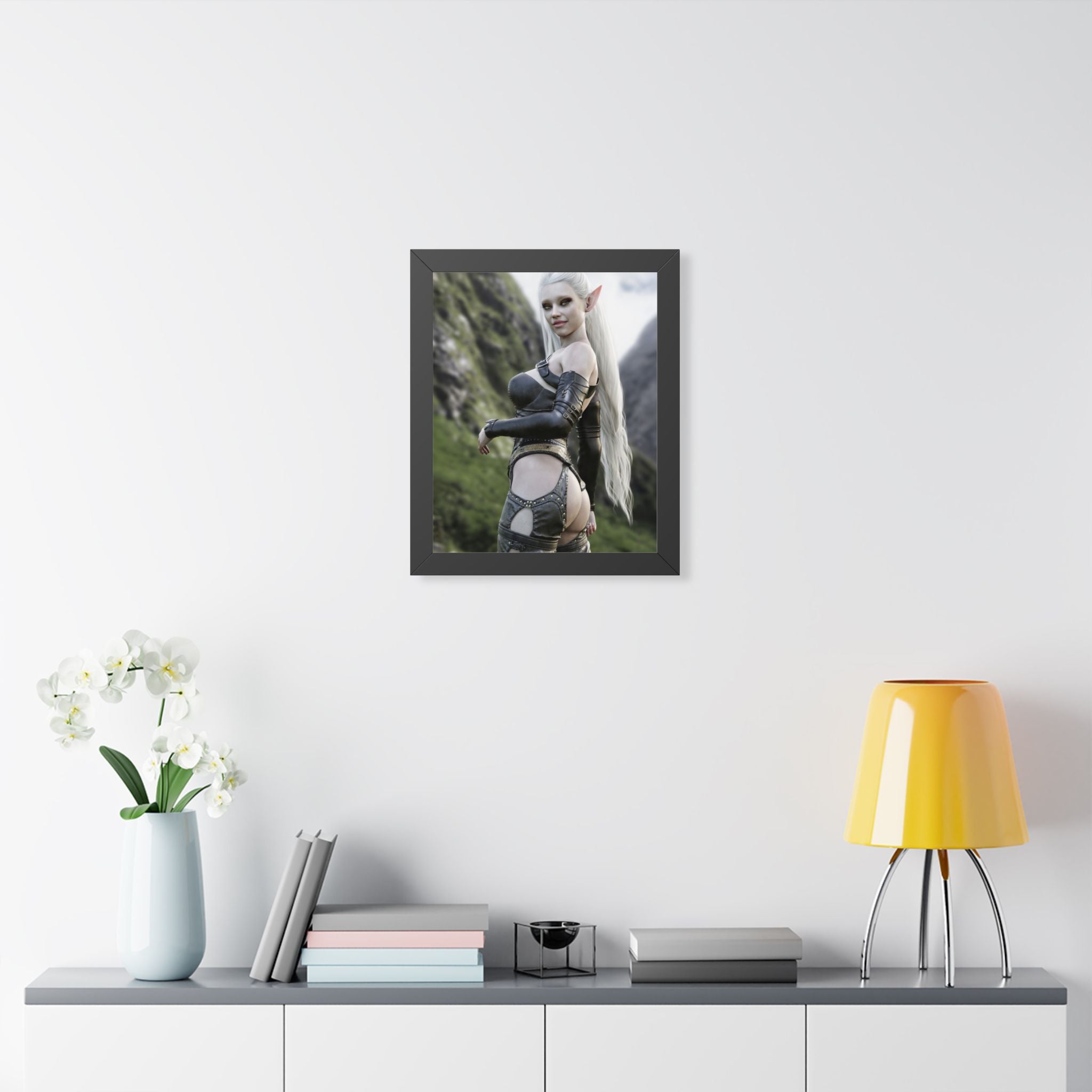 Elf Warrior Poster — Framed Fantasy Vertical Art Print- No AI - Human created illustration art.