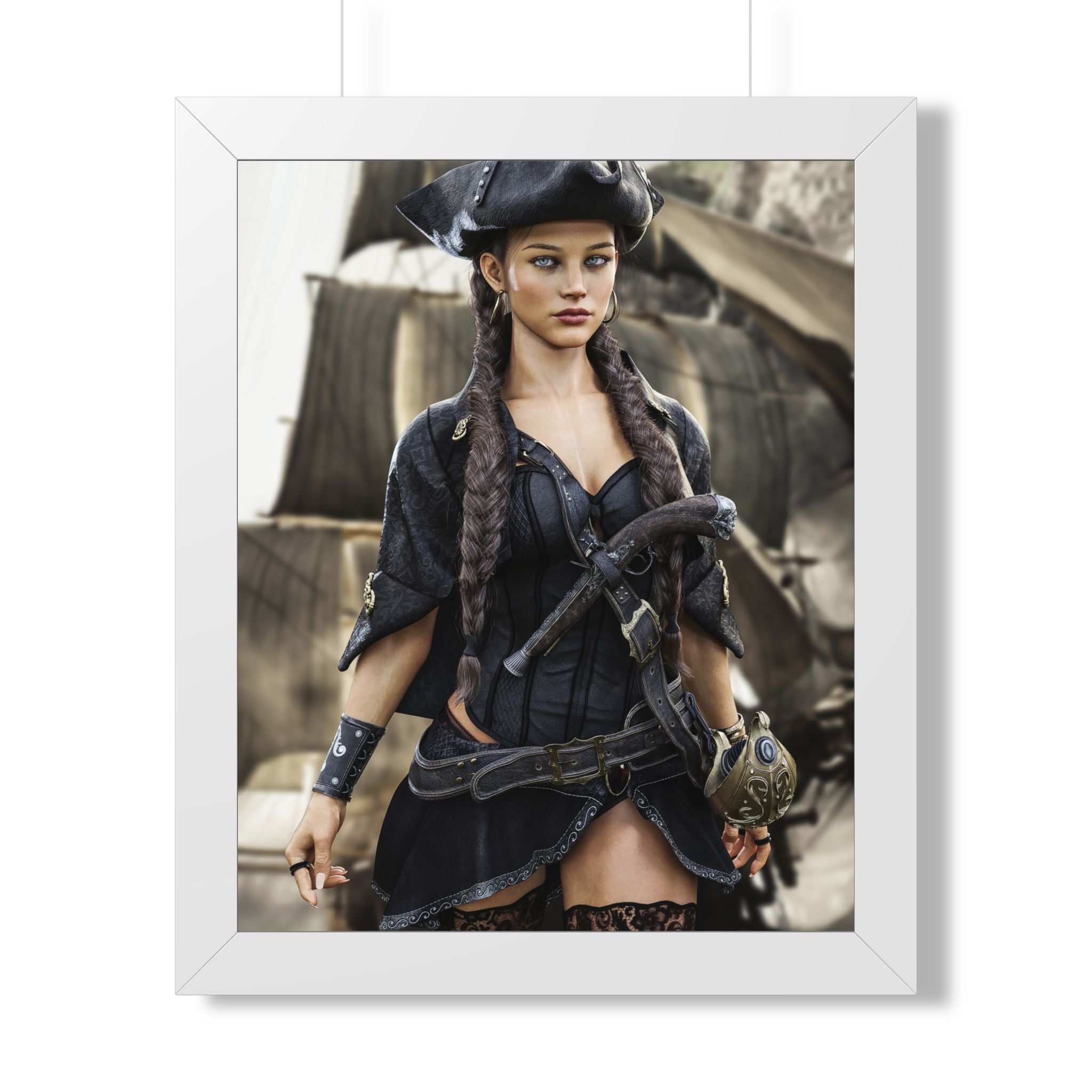 Pirate Captain Portrait Framed Poster — Sexy Pirate Wall Art - No AI - Human created illustration art