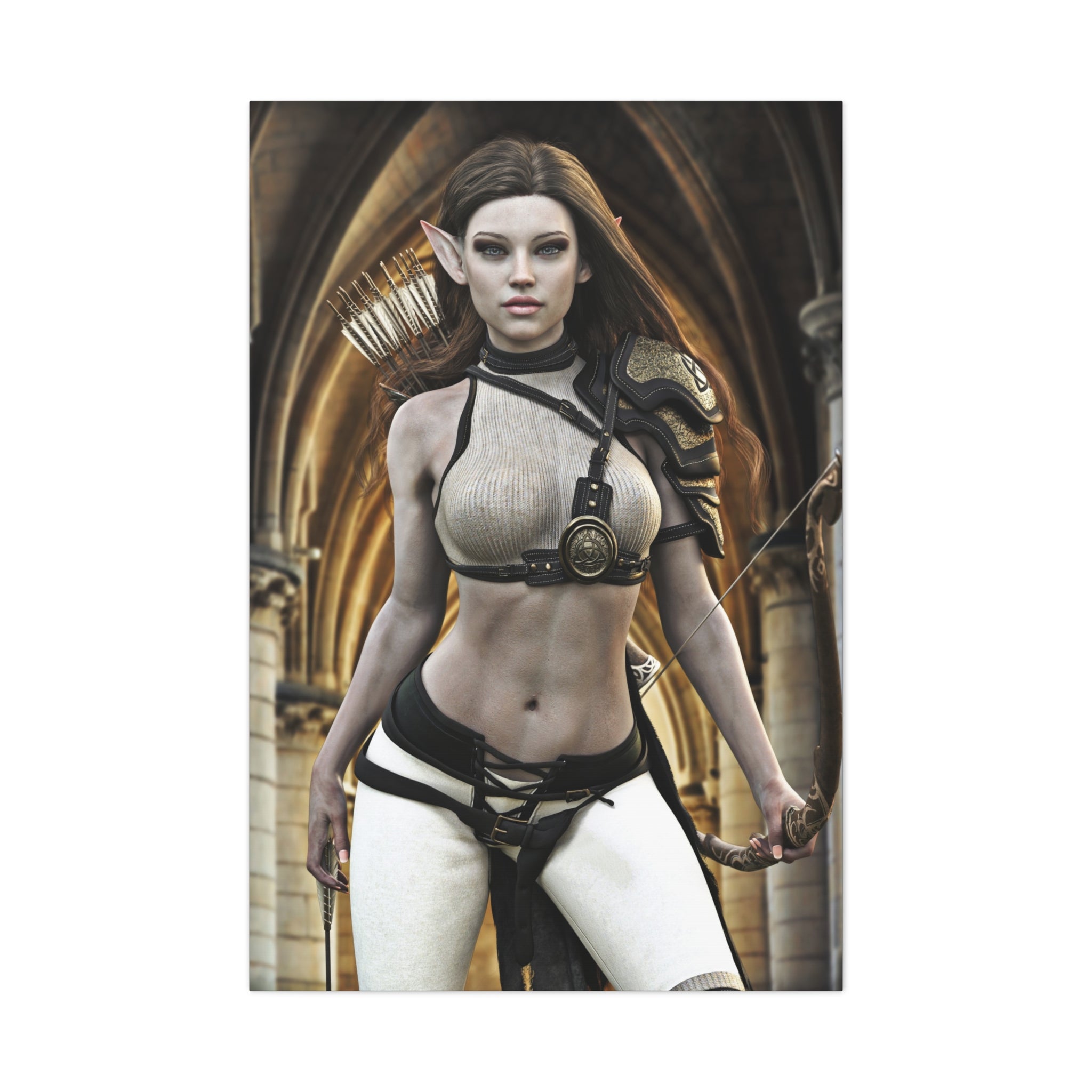 Fantasy Elven Archer Canvas Print – Warrior Elf Wall Art- No AI- Human created illustraion art