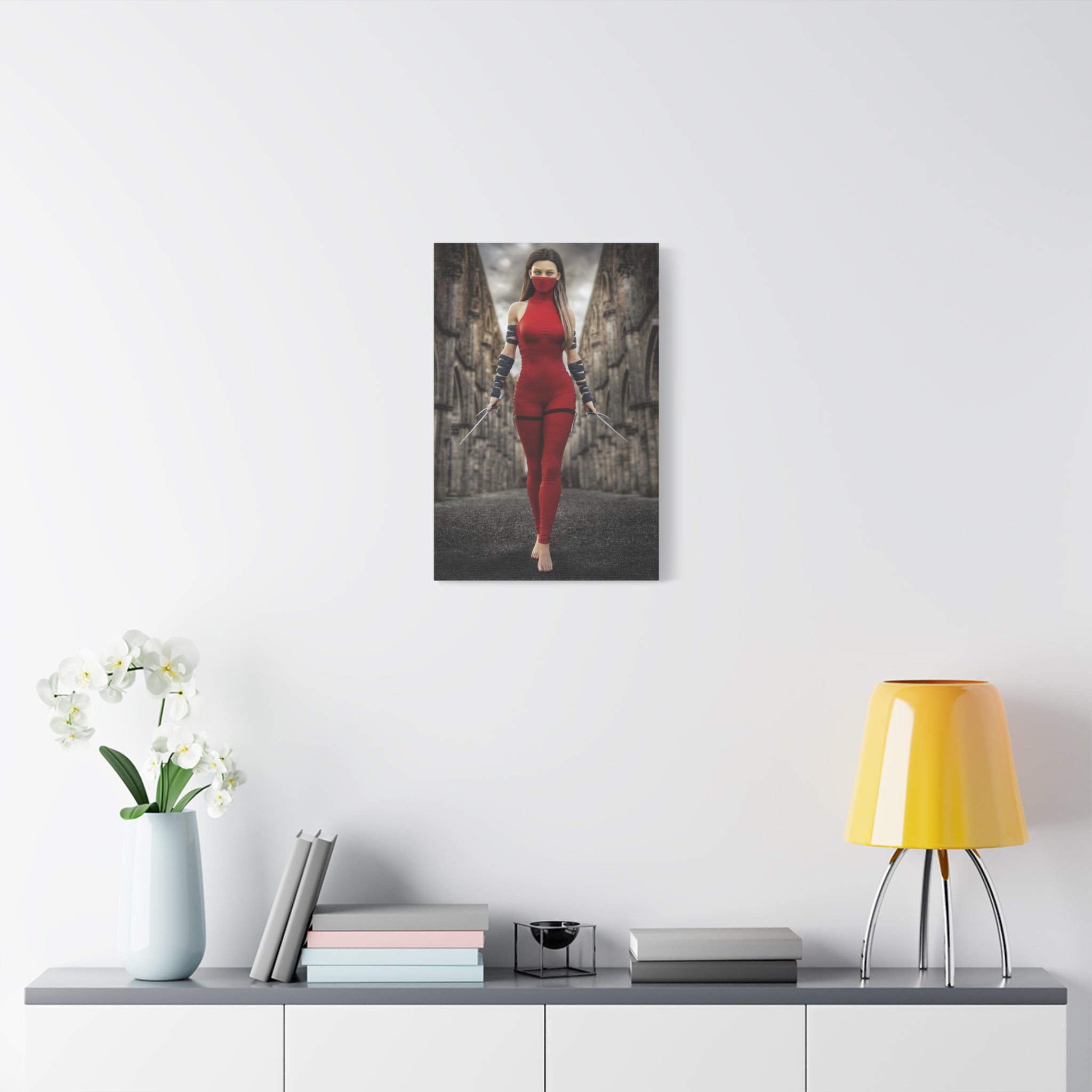 Red Assassin Canvas Wall Art | Fantasy Female Rogue & Ninja Artwork
