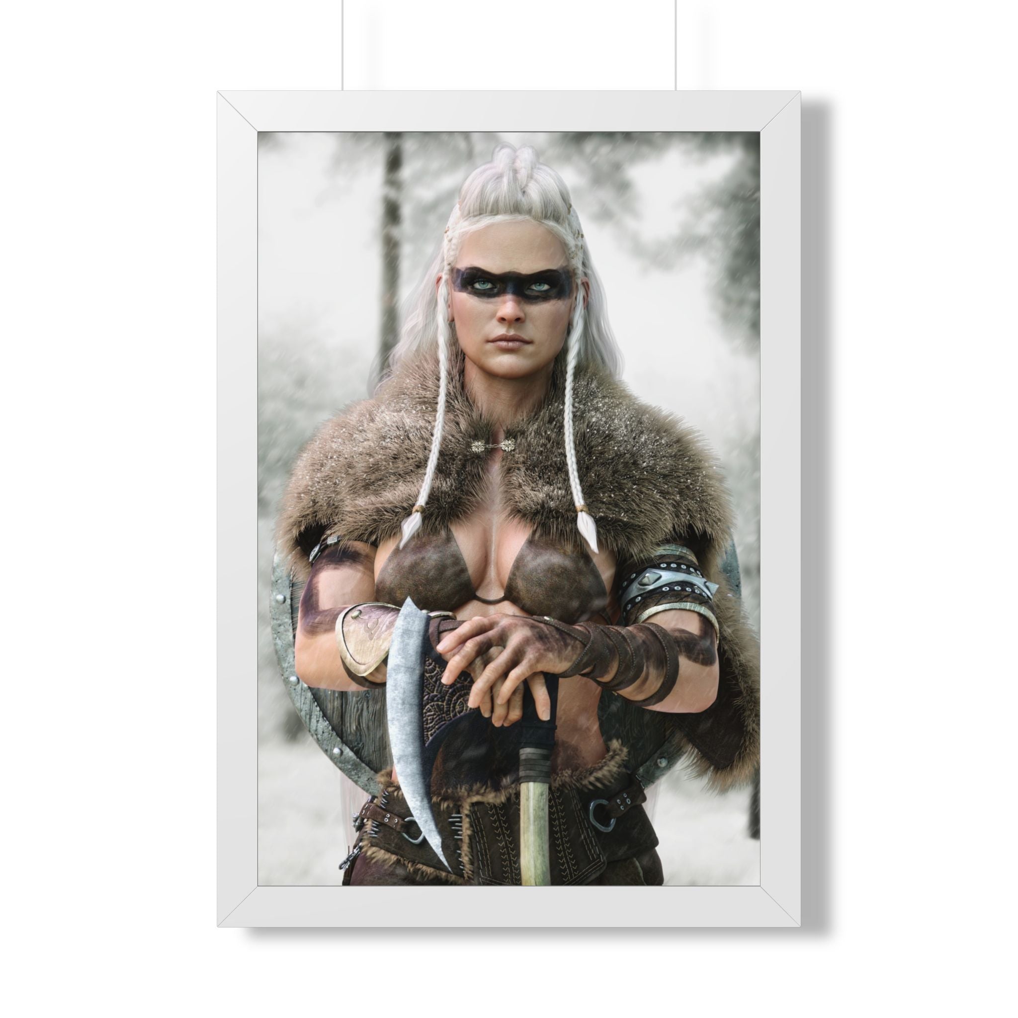 Viking Shieldmaiden Framed Poster — Nordic Warrior Wall Art - No AI - Human created illustration art