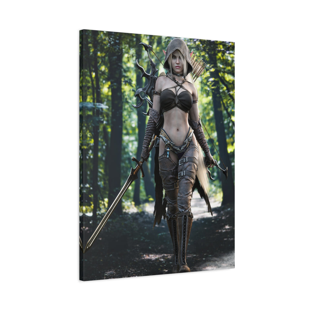 Fantasy Archer Warrior Canvas Print — Female Ranger Wall Art (Matte Stretched) - No Ai - Human created illustration art