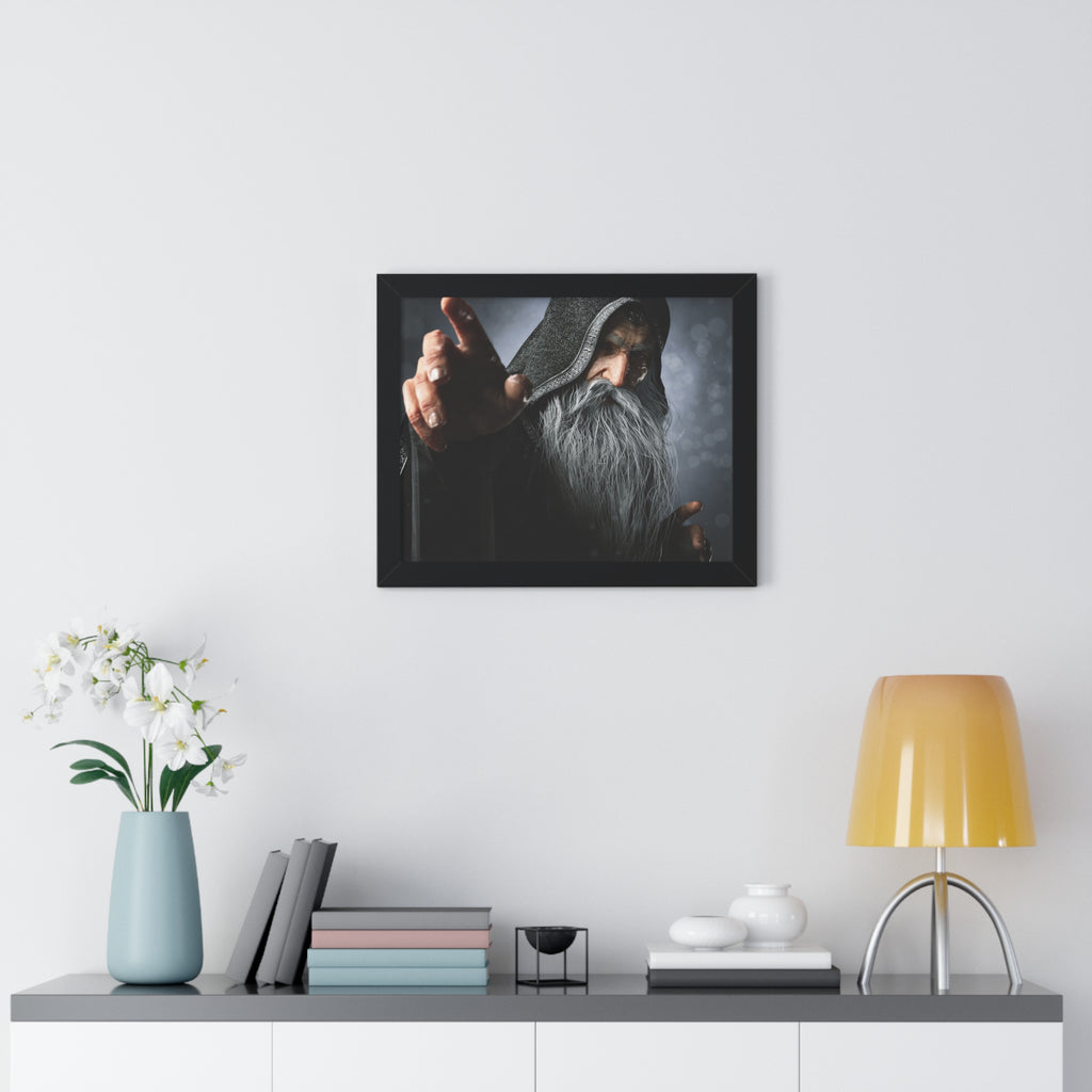 Framed Poster — Mystical Hooded Wizard Art Print - No AI - Human created illustration art
