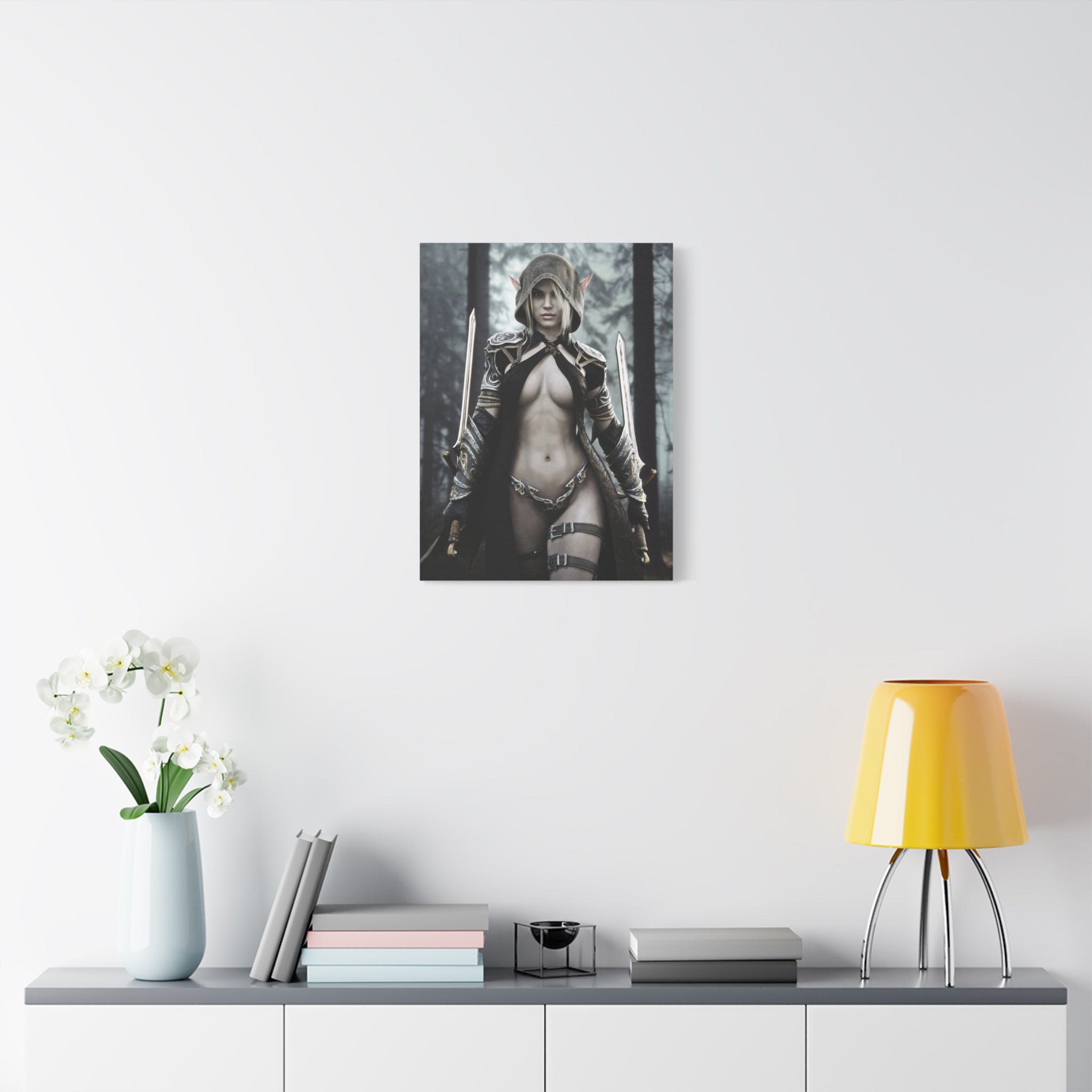 Fantasy Elf Warrior Canvas Print — Matte Stretched Wall Art- No AI - Human created illustration art