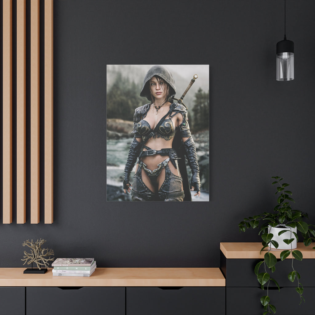 Female Warrior Ranger Fantasy Canvas Print - Matte Stretched Wall Art - No AI - Human created illustration art