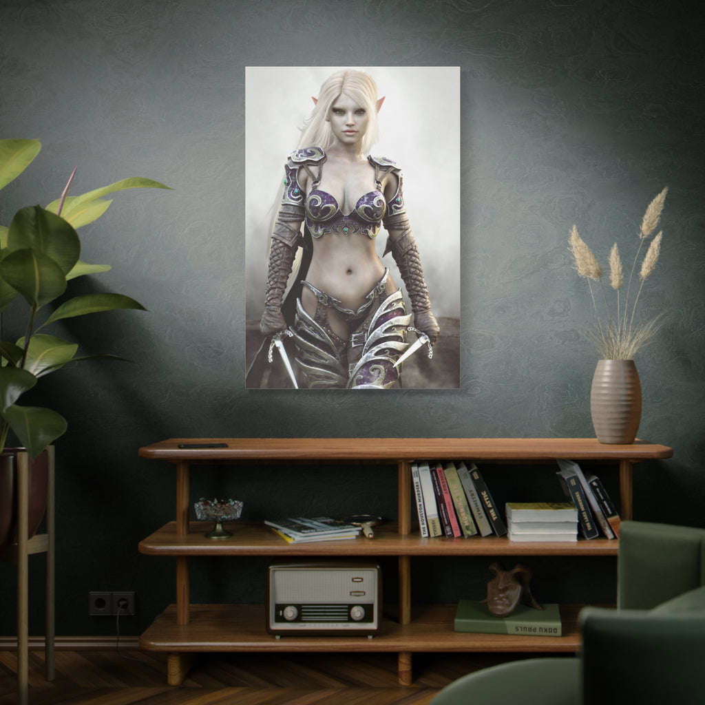 Dark Elf Warrior Fantasy Canvas Print — Matte Stretched Wall Art - No AI- Human created illustration art