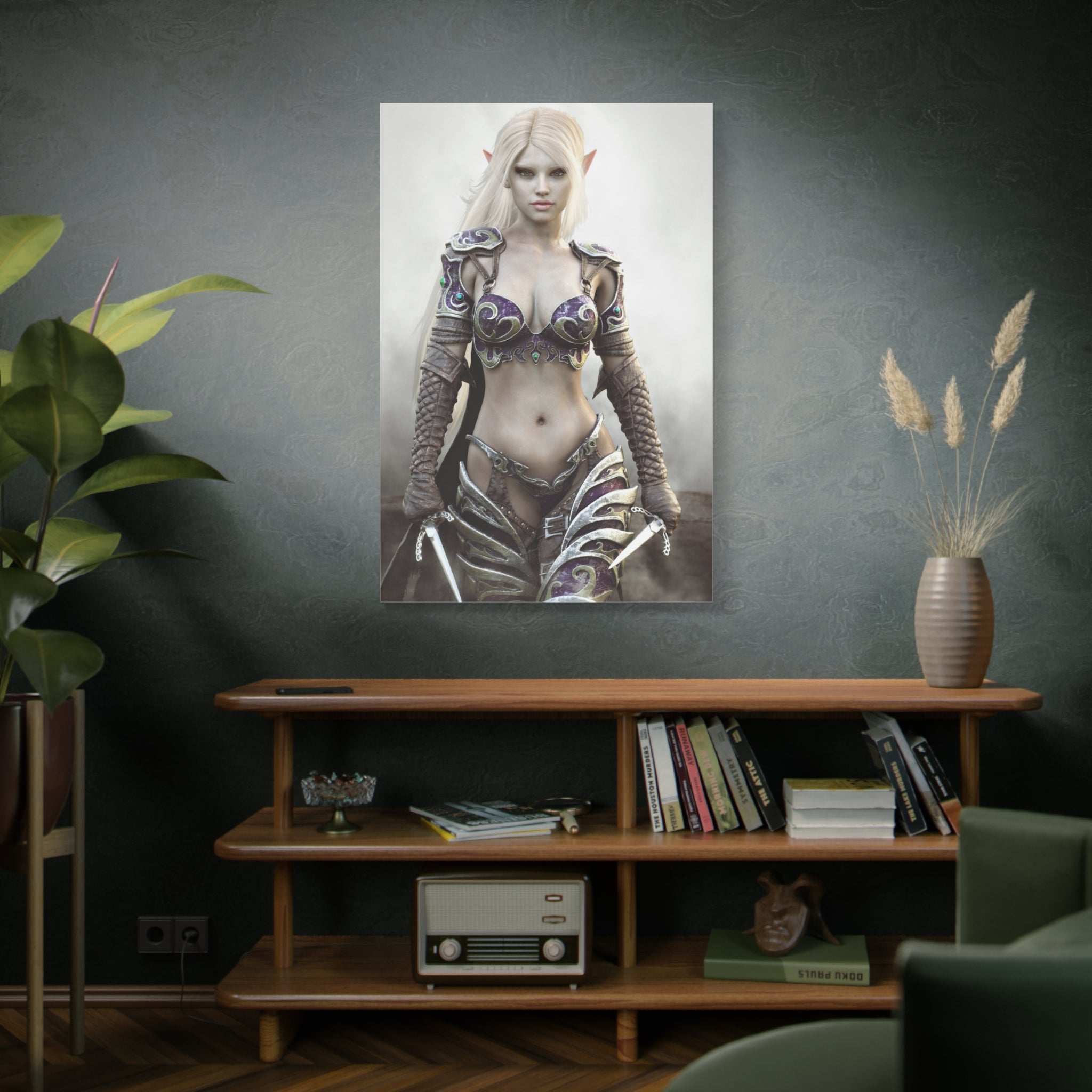 Dark Elf Warrior Fantasy Canvas Print — Matte Stretched Wall Art - No AI- Human created illustration art