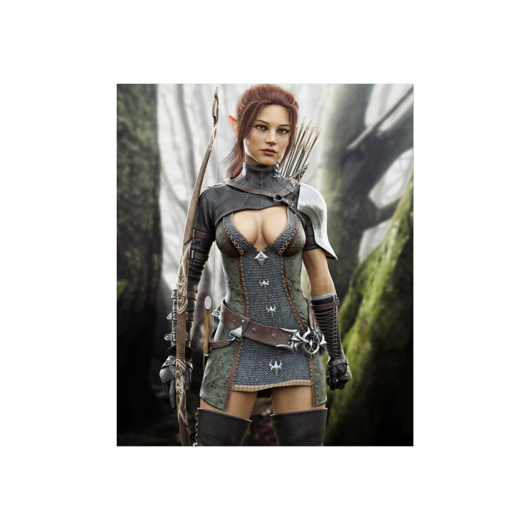 Fantasy Wood Elf Archer Warrior Fine Art Poster — Female Ranger Wall Art- No AI- Human created illustration art