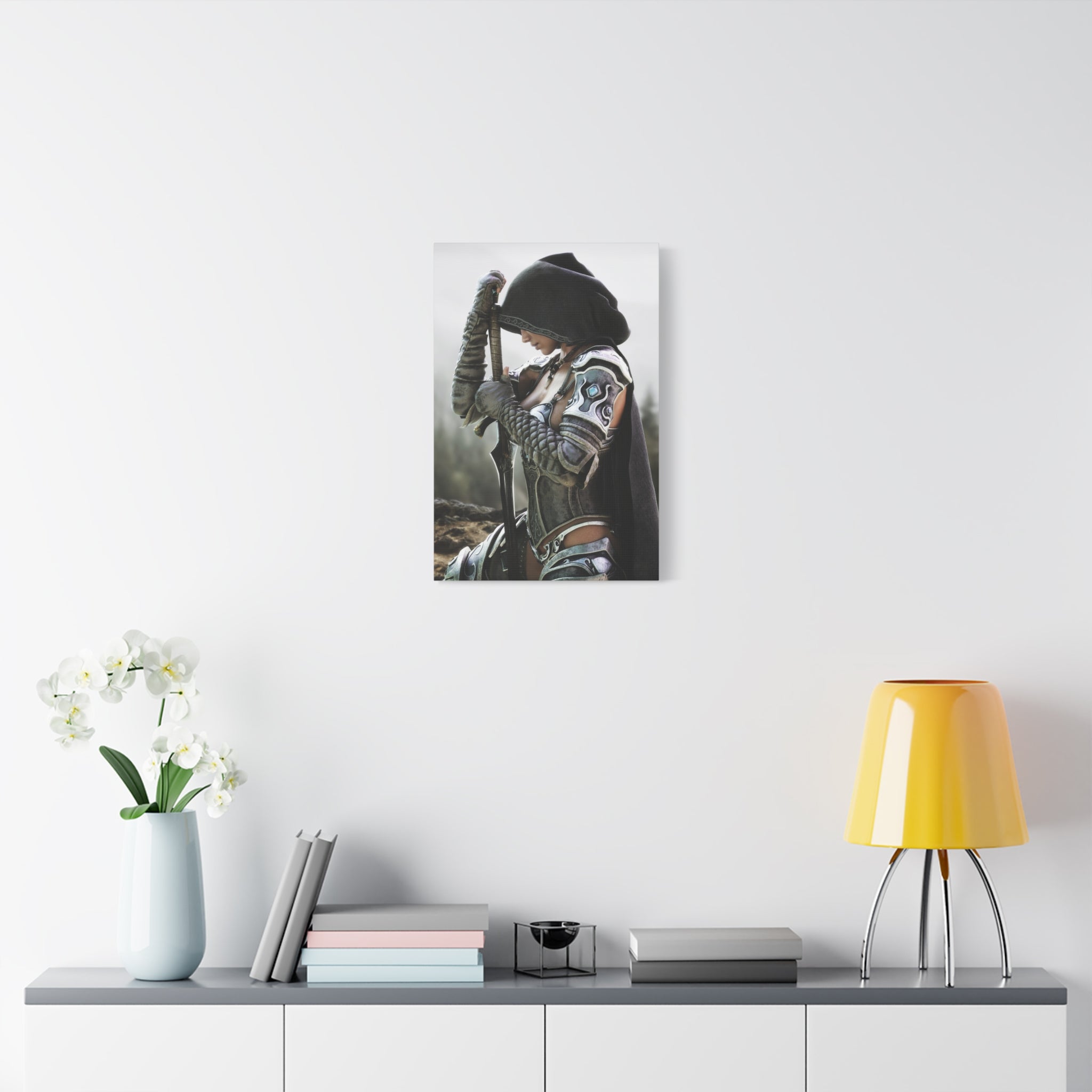 Fantasy Warrior Canvas Print — Hooded Female Knight Matte Stretched Wall Art- No AI- Human created fantasy art