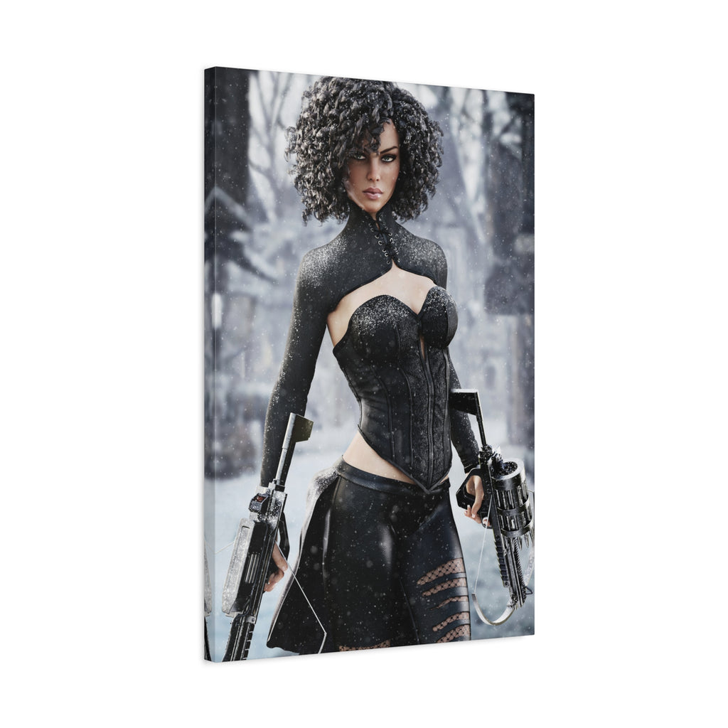 Matte Stretched Canvas - Dark Female huntress Warrior Art - No AI - Human generated illustration art