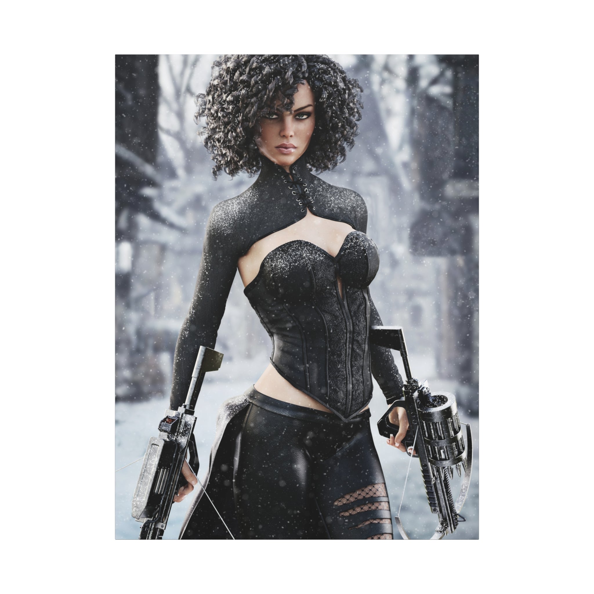 Matte Stretched Canvas - Dark Female huntress Warrior Art - No AI - Human generated illustration art