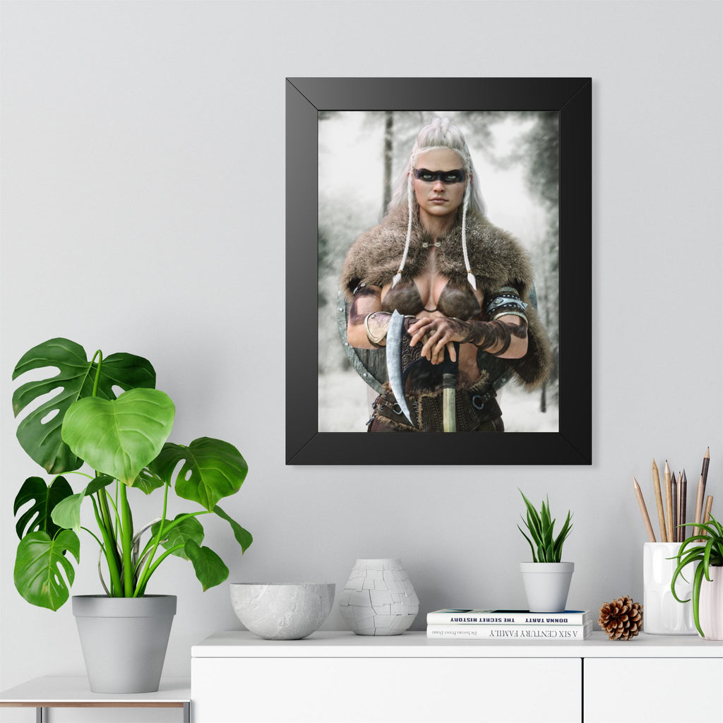 Viking Shieldmaiden Framed Poster — Nordic Warrior Wall Art - No AI - Human created illustration art
