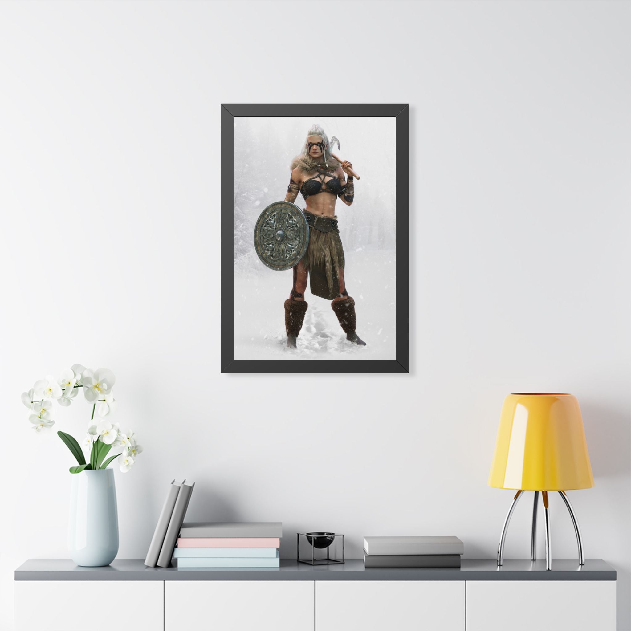 Valkyrie Warrior Framed Poster — Nordic Shieldmaiden Art Print- No AI- Human created illustration art