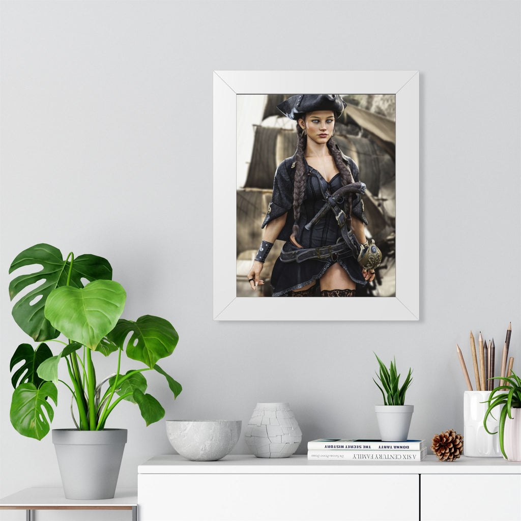Pirate Captain Portrait Framed Poster — Sexy Pirate Wall Art - No AI - Human created illustration art