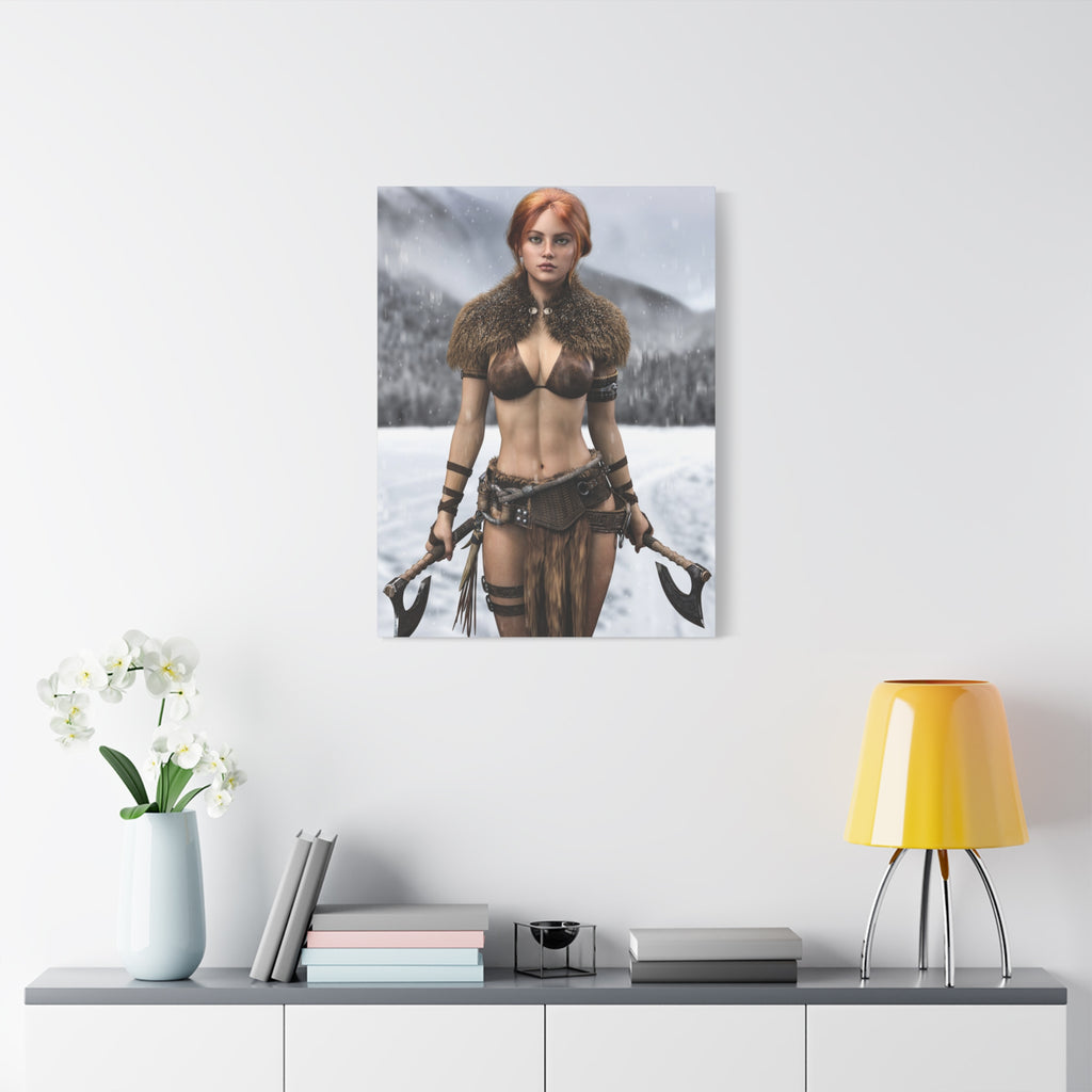 Viking Shieldmaiden Canvas Print — Matte Stretched Wall Art- No AI - Human created illustration art