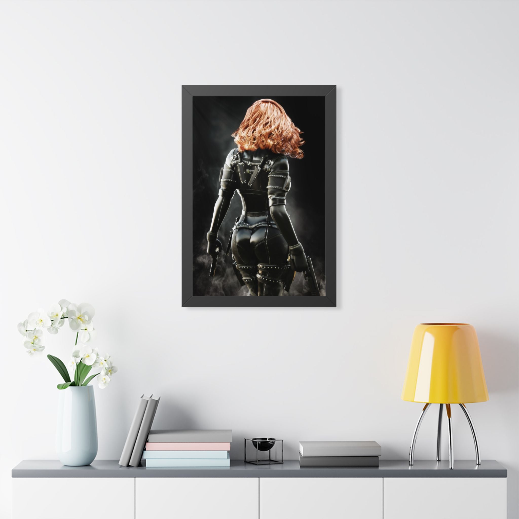 Black Widow-Inspired Framed Poster — Female Superhero Art Print (Vertical) - No AI- human created illustration art