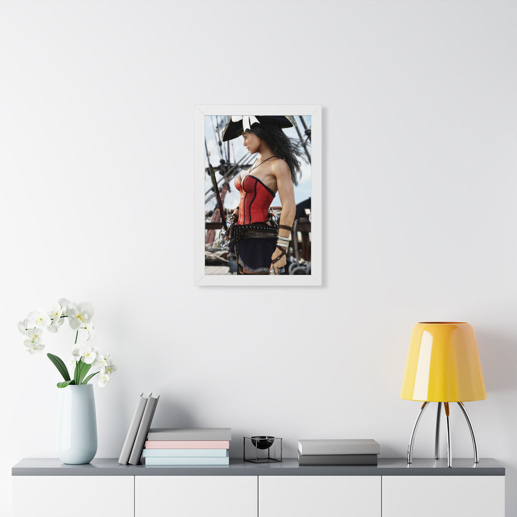 Female Pirate Framed Wall Art | Handcrafted Fantasy Pirate Print