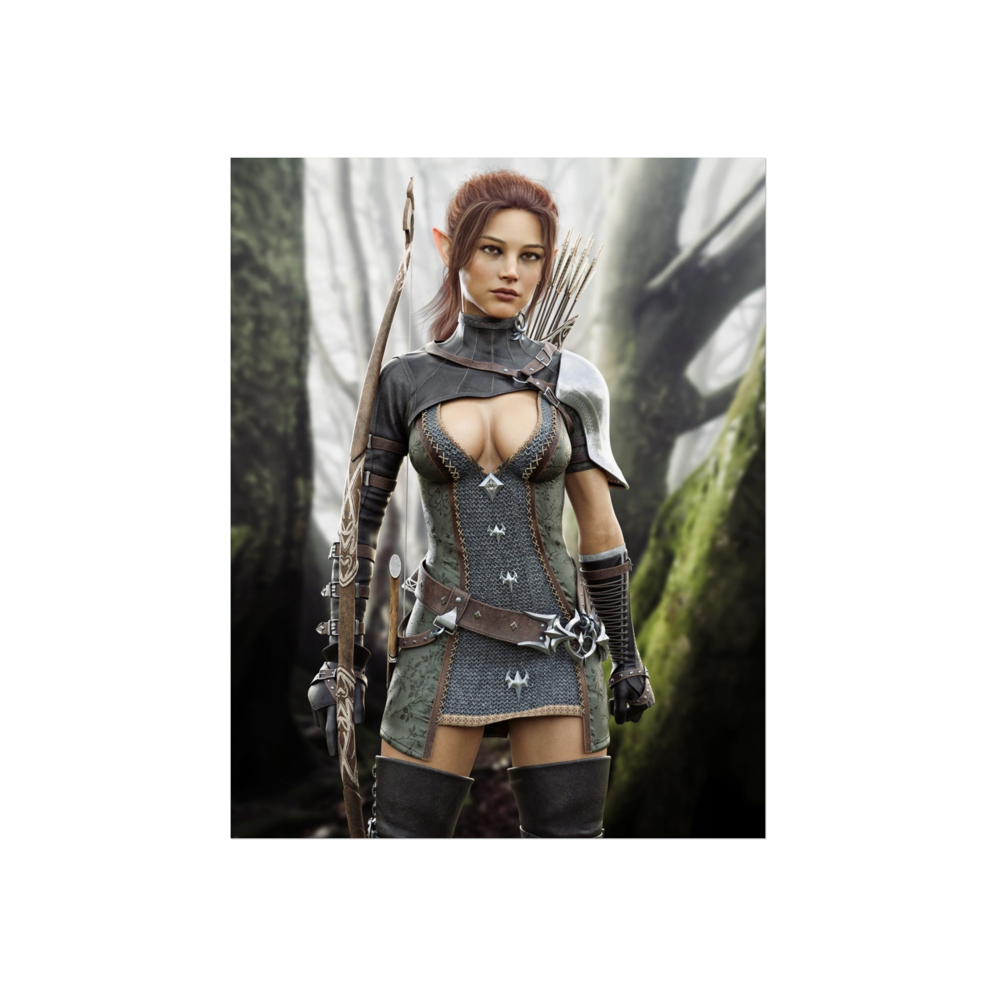 Fantasy Wood Elf Archer Warrior Fine Art Poster — Female Ranger Wall Art- No AI- Human created illustration art