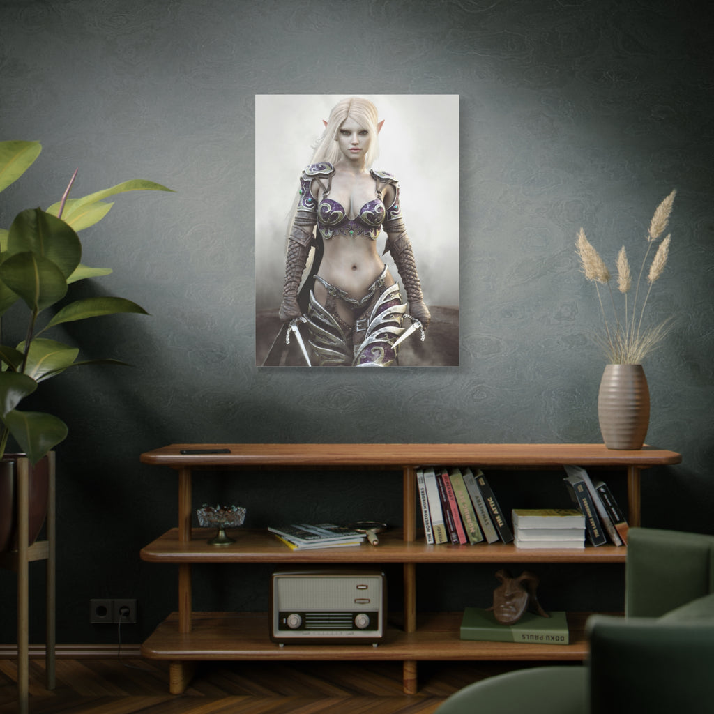 Dark Elf Warrior Fantasy Canvas Print — Matte Stretched Wall Art - No AI- Human created illustration art